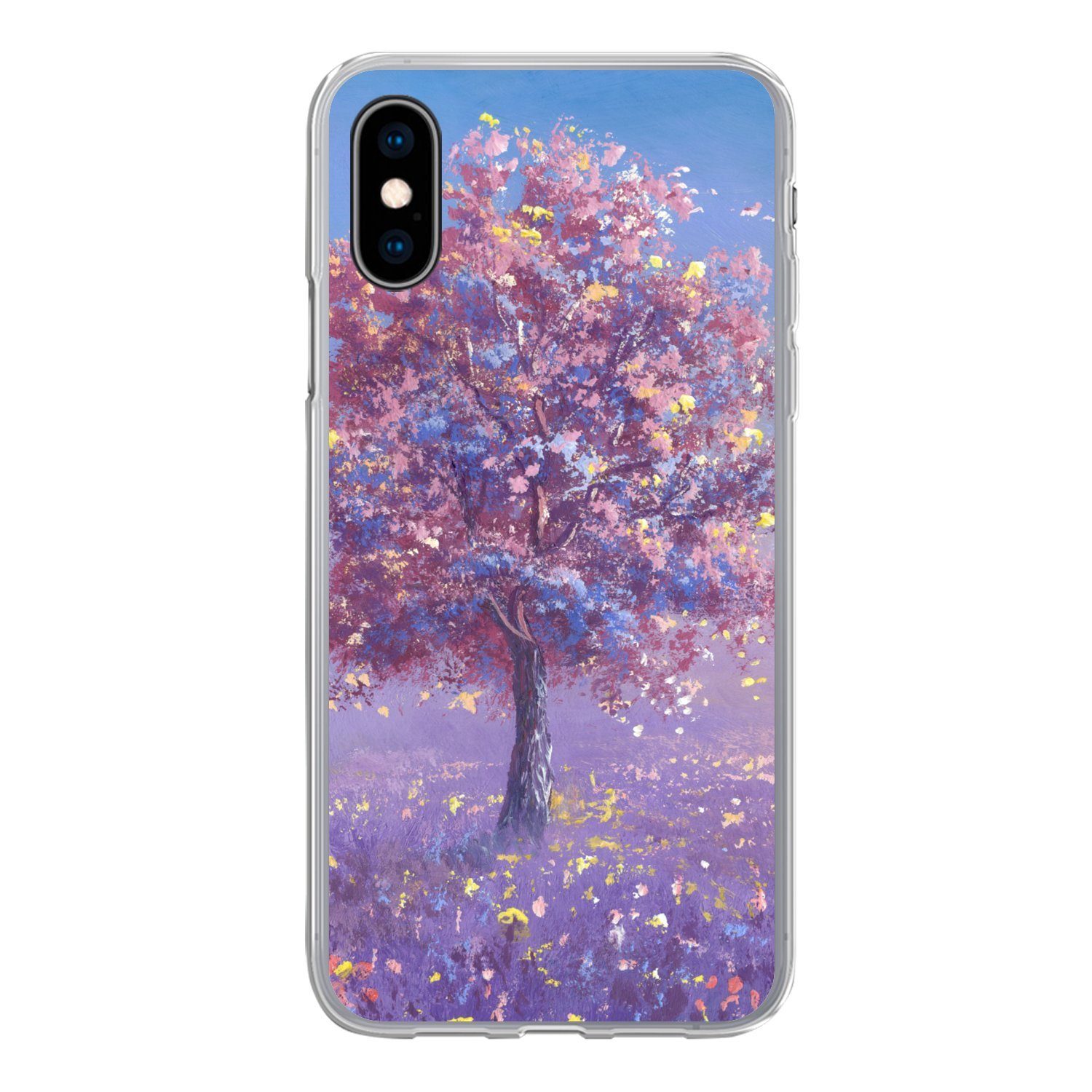 MuchoWow Handyhülle für Apple iPhone X Baum - Sommer - Rosa, Smartphone-Bumper, Print, Handy Schutzhülle Dünn