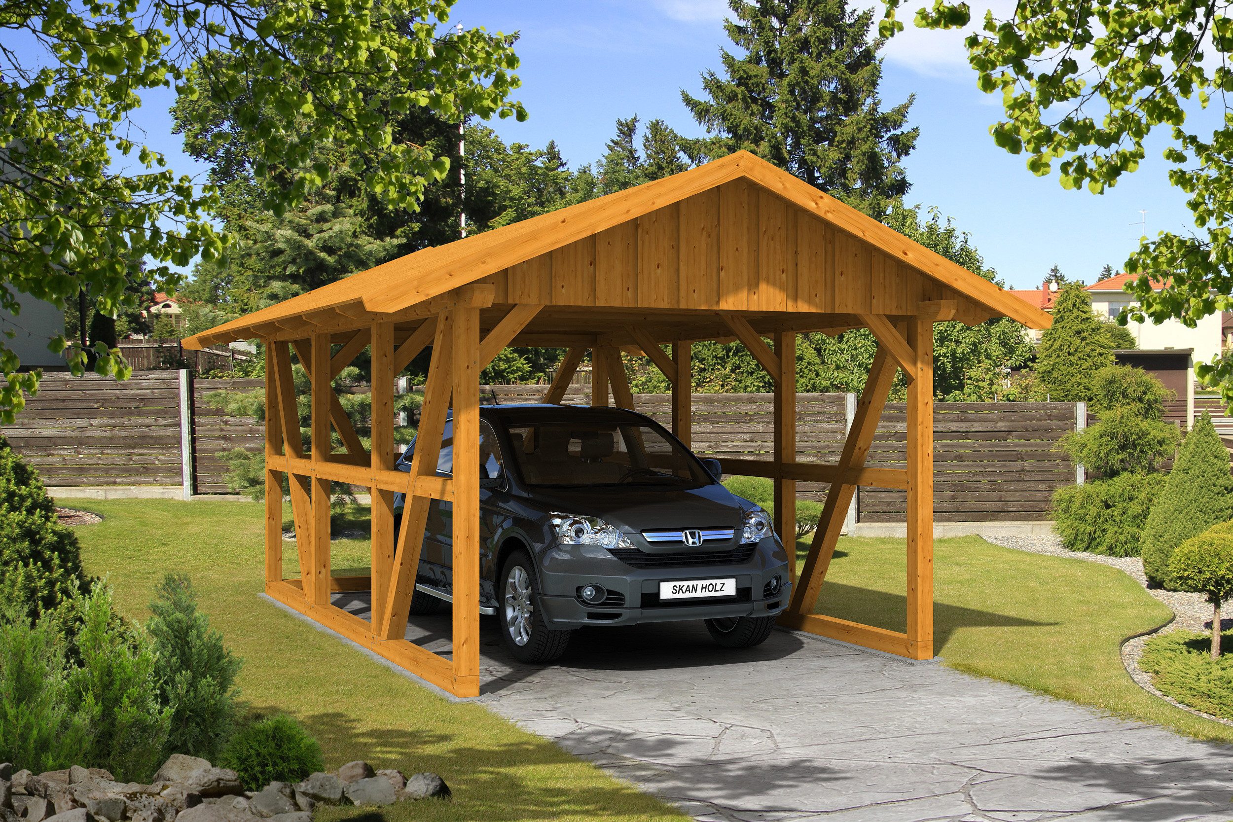 Thumbnail - Skanholz Einzelcarport Schwarzwald, BxT: 424x600 cm, 220 cm Einfahrtshöhe, mit Rückwand, mit Dachschalung