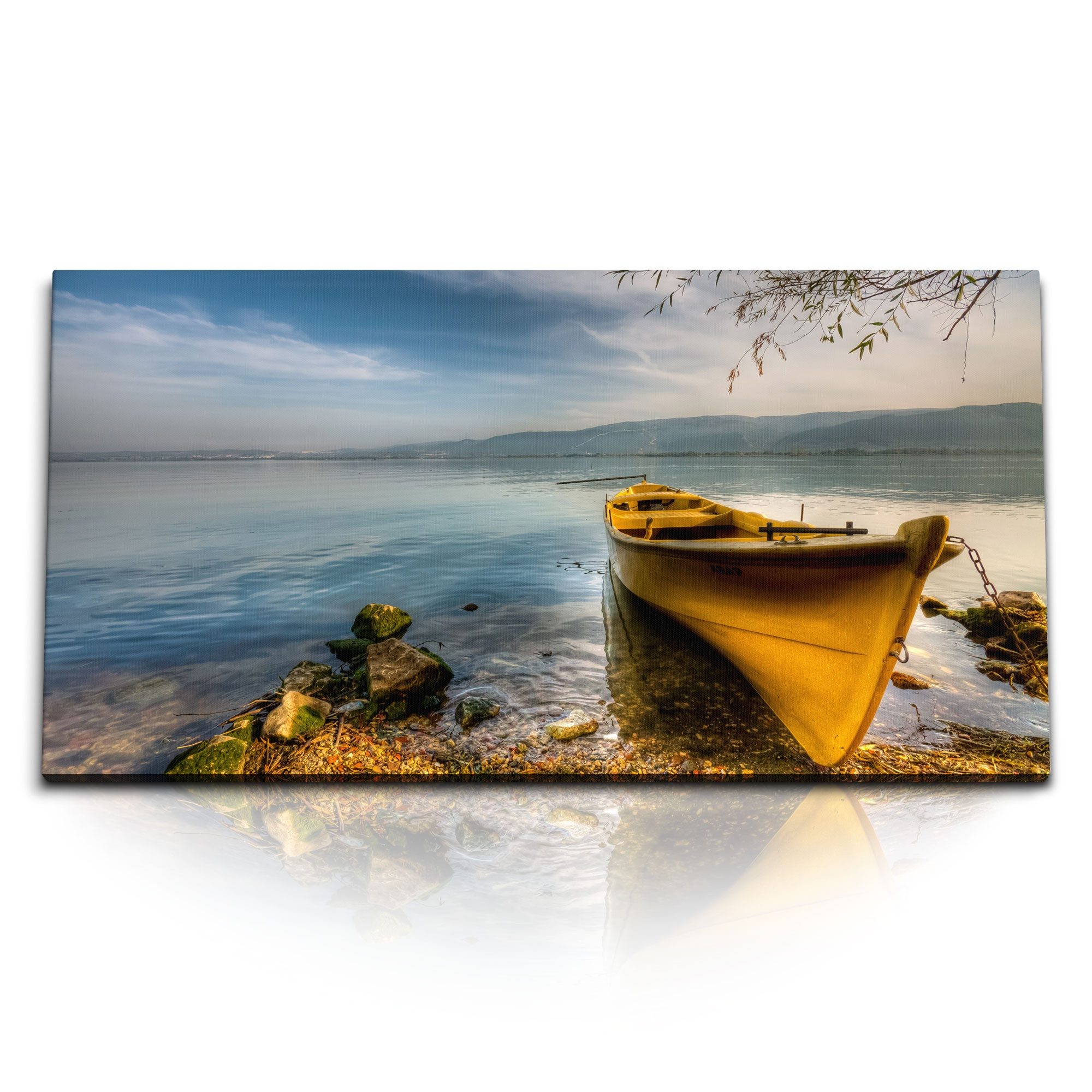 Leinwandbild Kunstdruck Bilder 120x60cm Boot Kayak See Berge Natur Landschaft