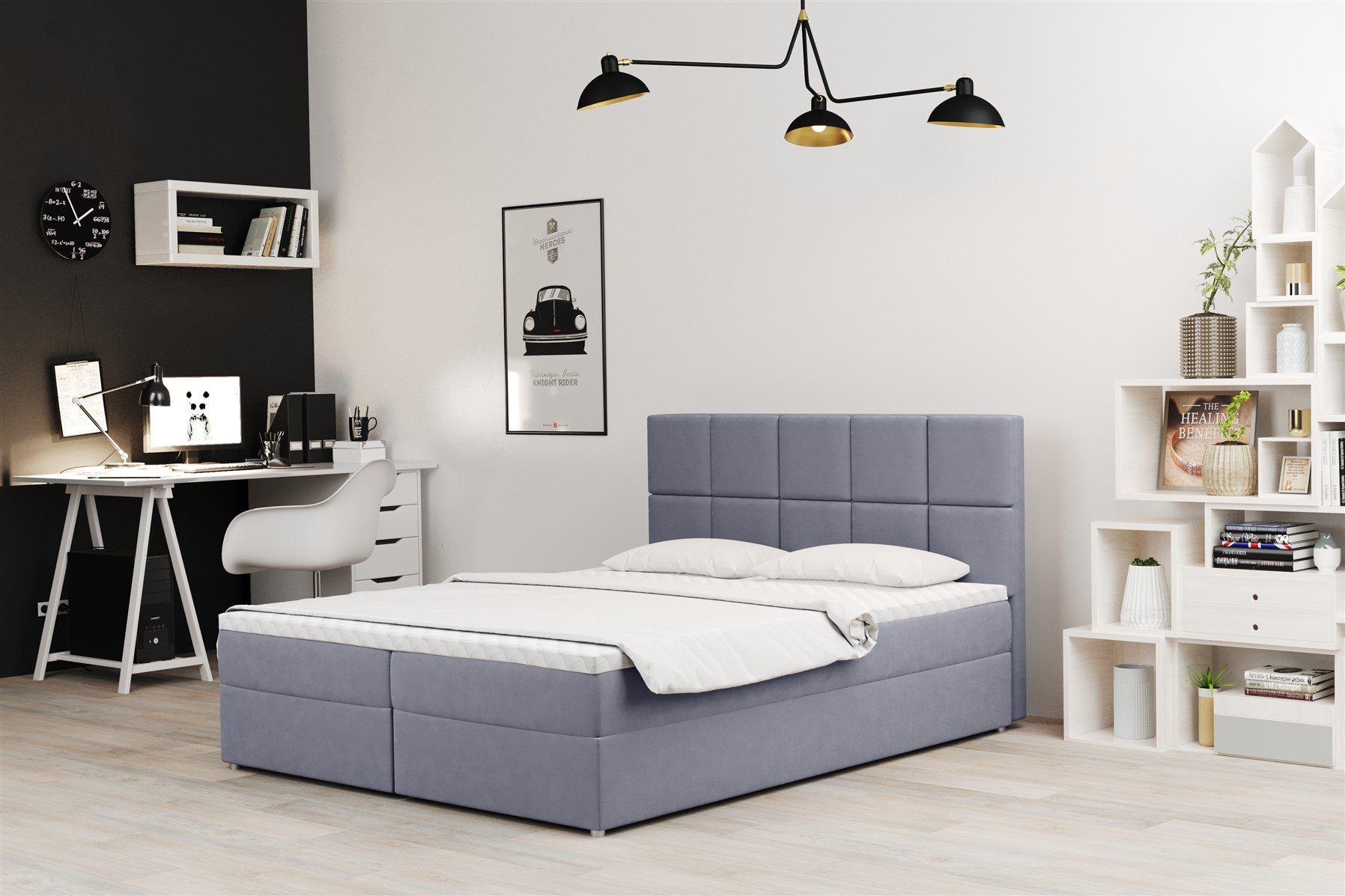 Fun Möbel Boxbett Schlafzimmerbett FRASCO Überlänge 220cm in Stoff Jasmin (inkl. Bettkasten, inkl. Kaltschaumtopper), Füße: Kunststoff (Höhe: 4,5 cm)