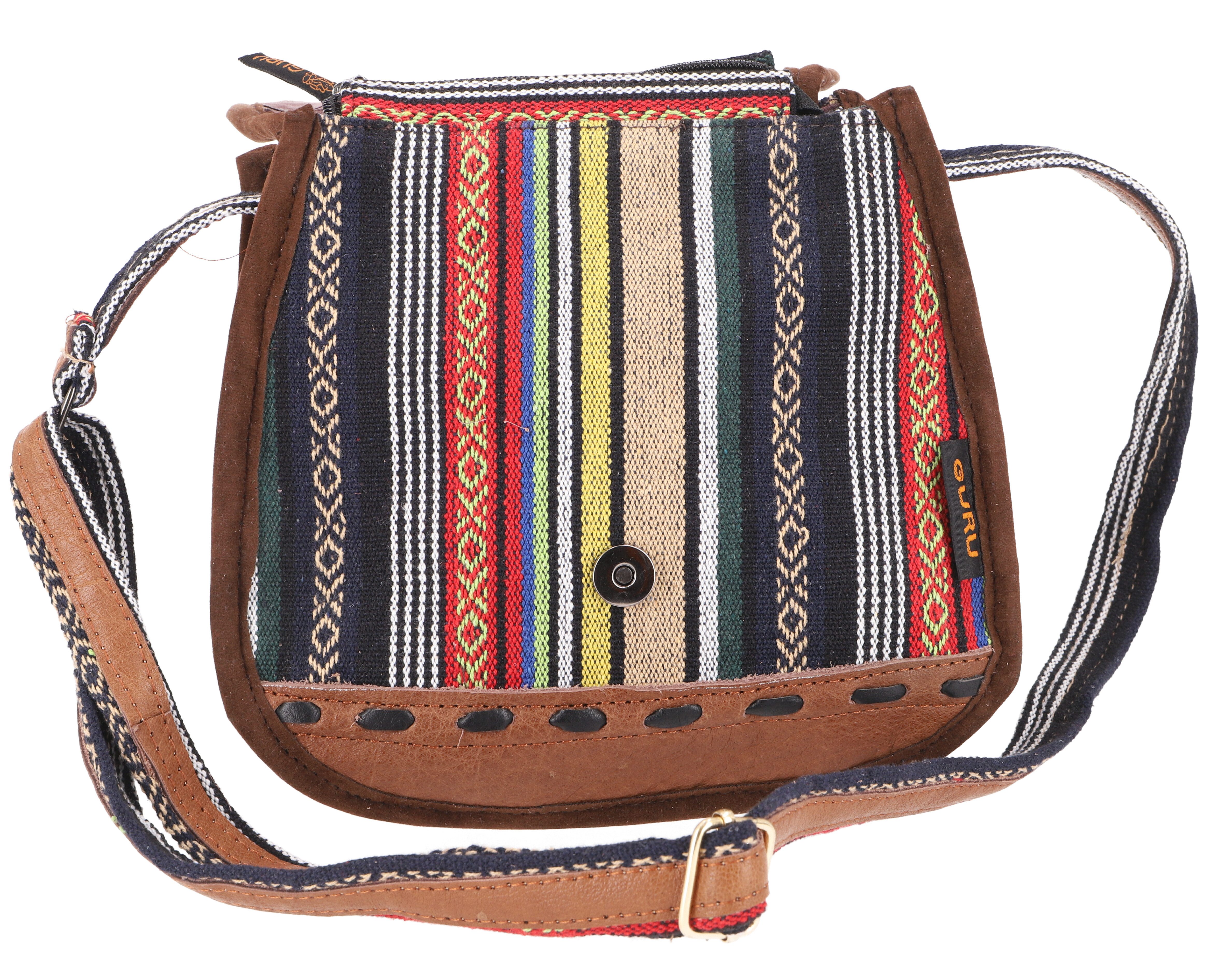 Guru-Shop Schultertasche Ethno Schultertasche mit Leder, große..