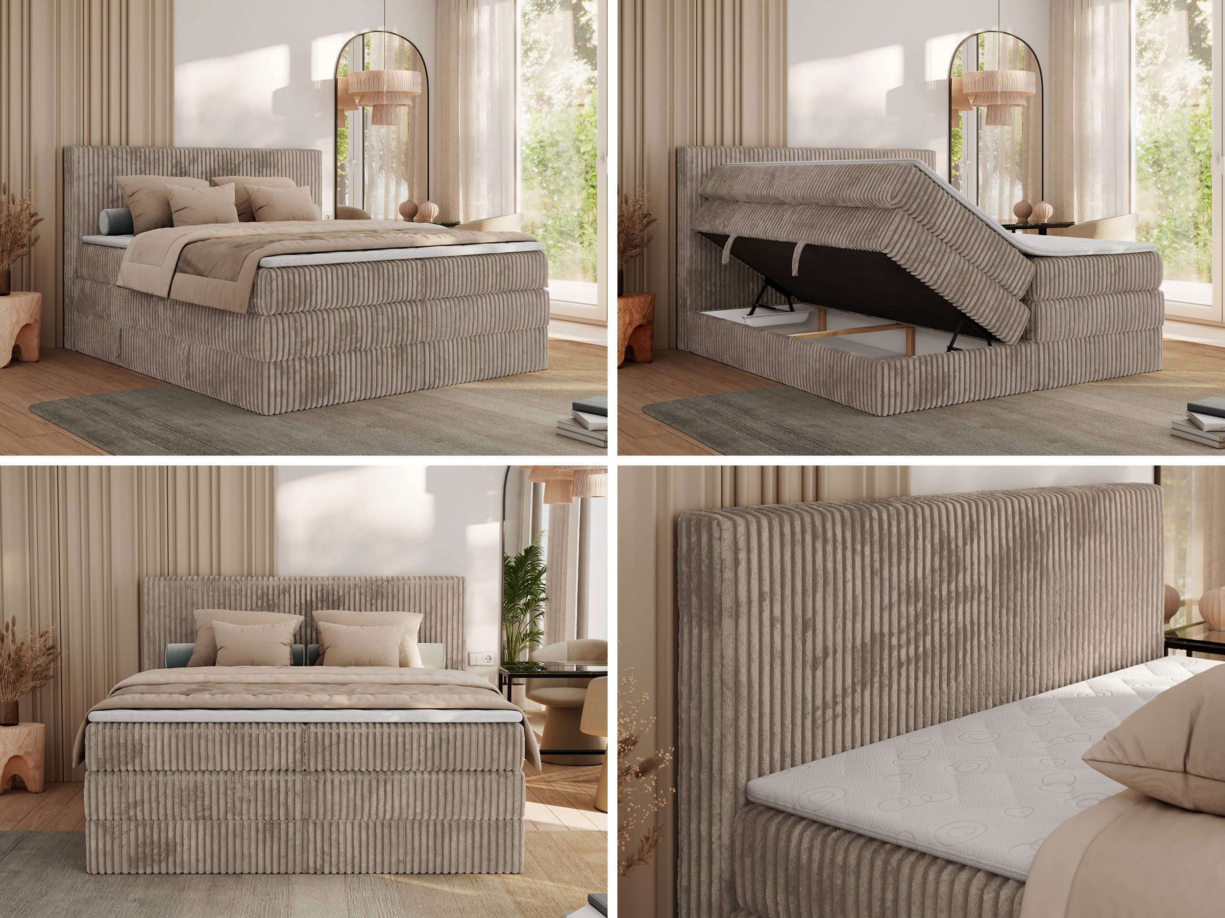 MKS MÖBEL Boxspringbett TILIANO KING (Packung, Set, Topper T25, Doppelbett, T30-Schaum), Polsterbett mit Multipocket-Matratzen, Cord Bett, Zwei Bettkästen