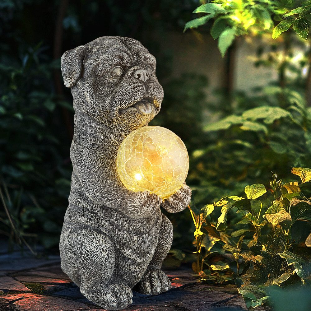 GLOBO LIGHTING Sockelleuchten, LED-Leuchtmittel fest verbaut, Warmweiß, Solarleuchte Außenlampe Hund grau Gartendeko Terrassenleuchte klar