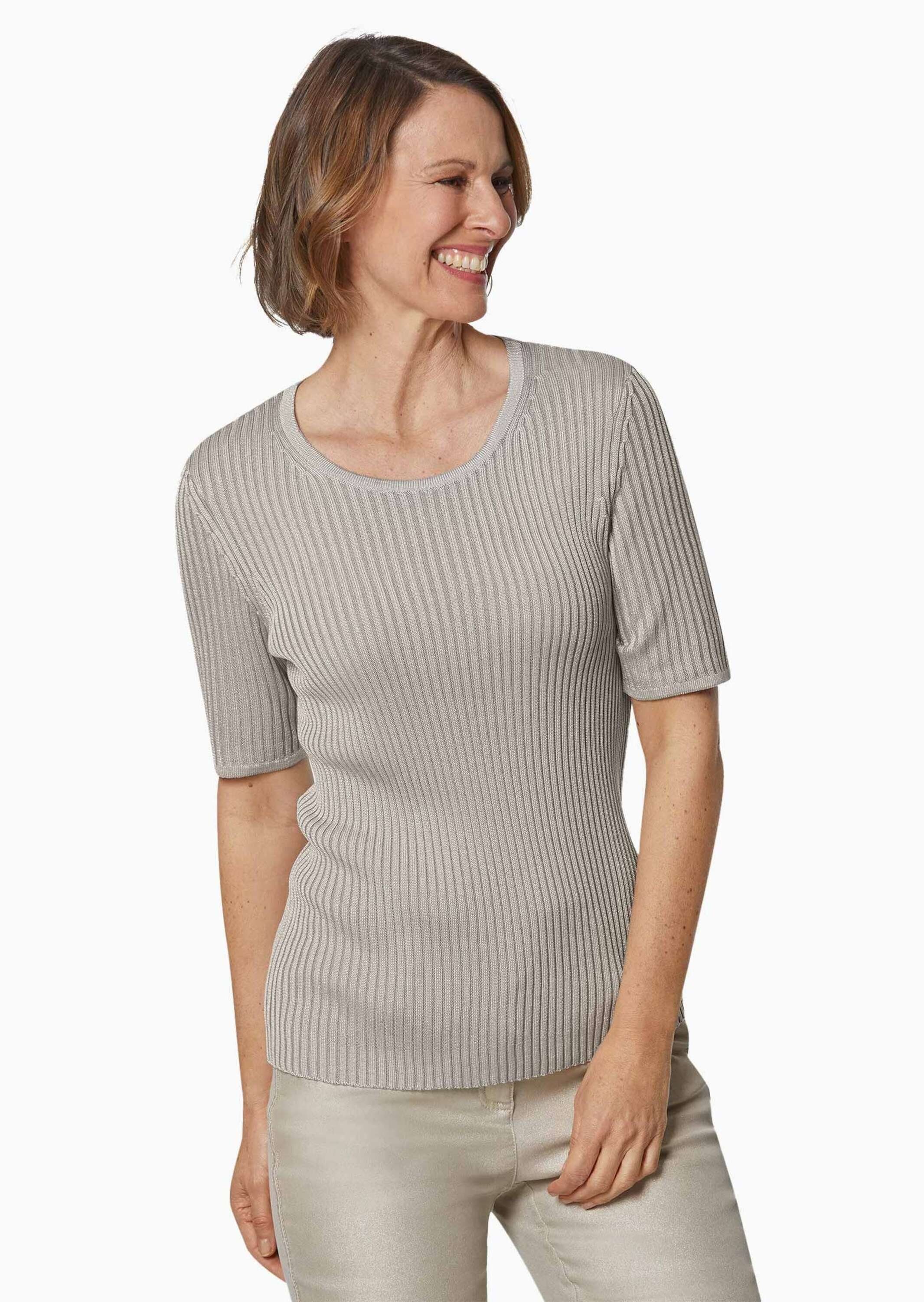 Strickpullover Kurzgröße: Rippenstruktur-Pullover mit Halbarm