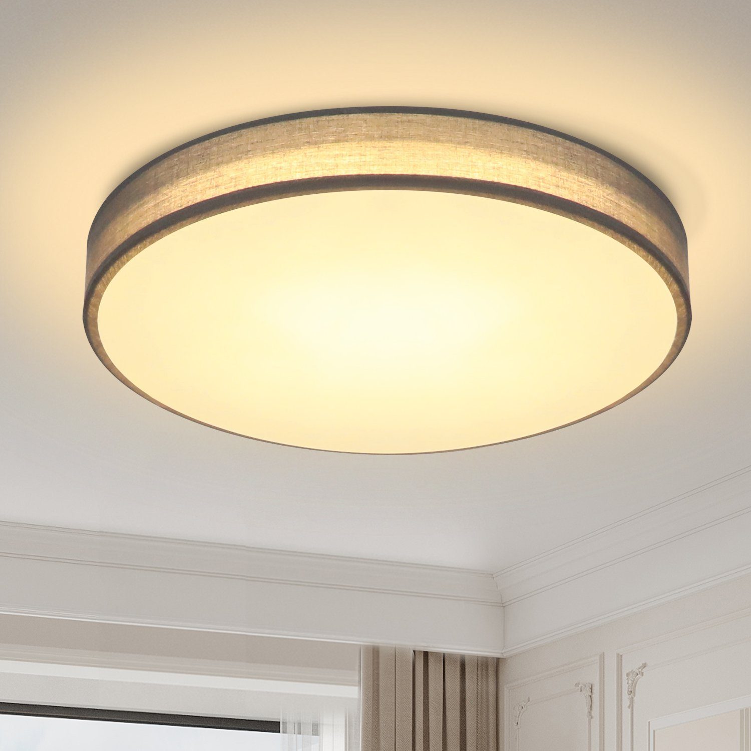 Deckenlampe Schlafzimmer für flimmerfreien, Modern Grau Rund Schirm integriert, 30CM 12W, fest Stoff Deckenleuchte LED Wohnzimmer Nettlife