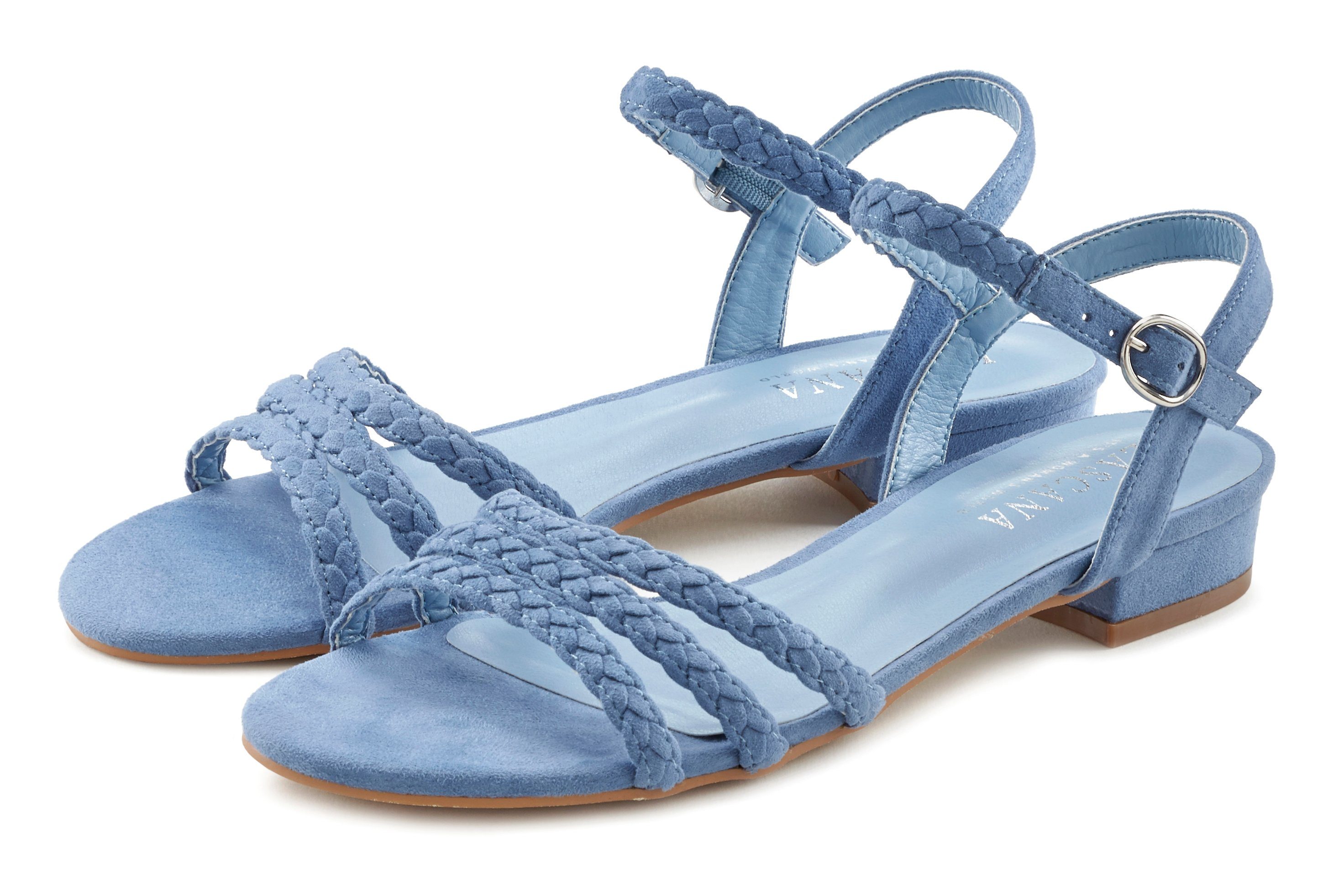 Elegantster Niedrigstpreis LASCANA Sandale Sandalette, mit geflochtenen VEGAN Riemchen Sommerschuh hellblau