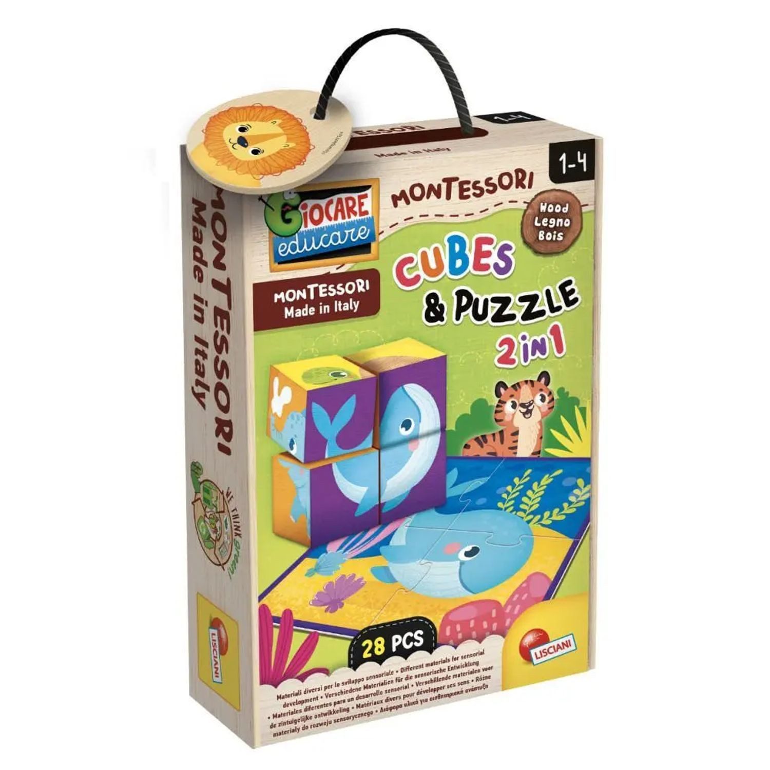 Spiel MONTESSORI Holz 2 in 1 Cube und Puzzle