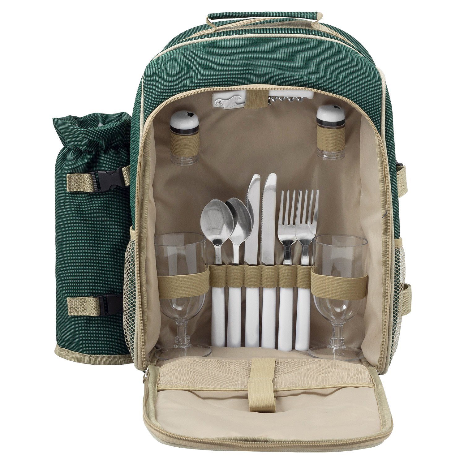 anndora Picknickrucksack Kühlrucksack für 2 Personen, wasserfeste Isolation - gepolsterte Träger - 2 seitliche Netztaschen