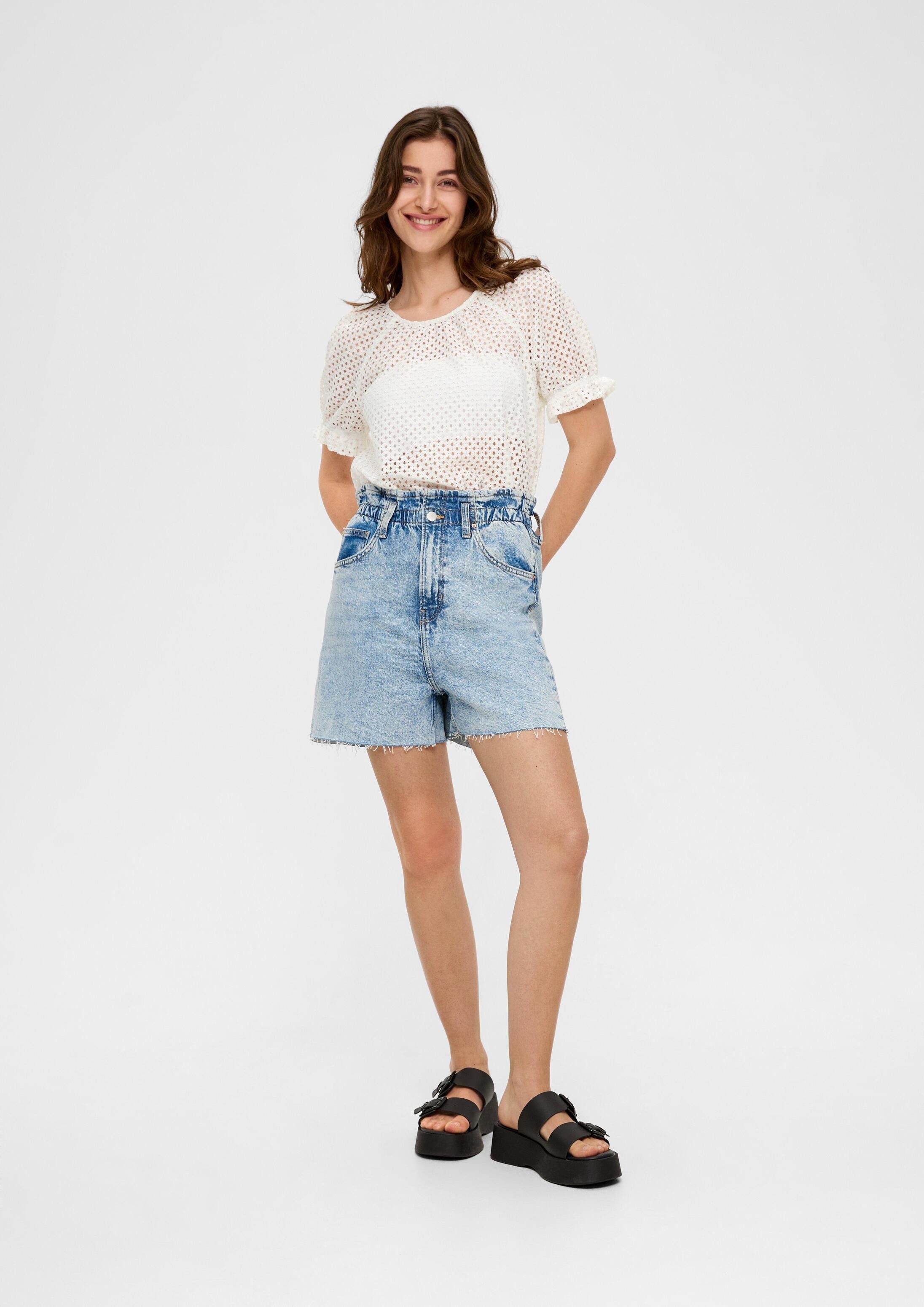 QS Kurzarmbluse Bluse Spitzenbluse aus Baumwollmix