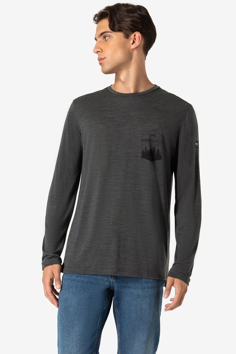 SUPER.NATURAL Langarmshirt Merino Longsleeve M ALL DAY LONG LS funktioneller Merino-Materialmix Pirate Grey Melange/Jet Black