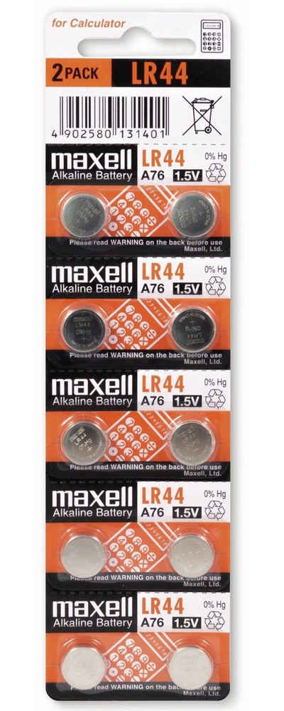 Maxell MAXELL Knopfzelle LR44/AG13, 10 Stück Knopfzelle