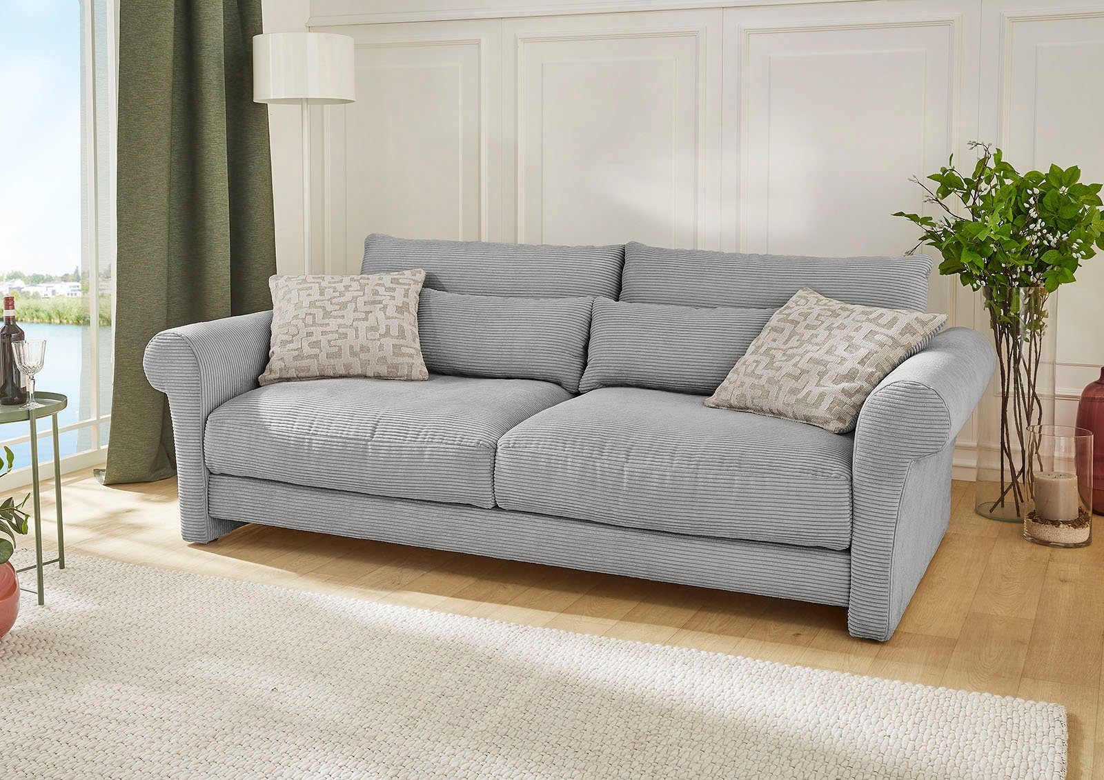 Jockenhöfer Gruppe Big-Sofa Maxima, Federkern,Schaumflocken,hervorragendes Sitzgefühl,Bezug in Cord hellgrau | hellgrau | Big Sofas