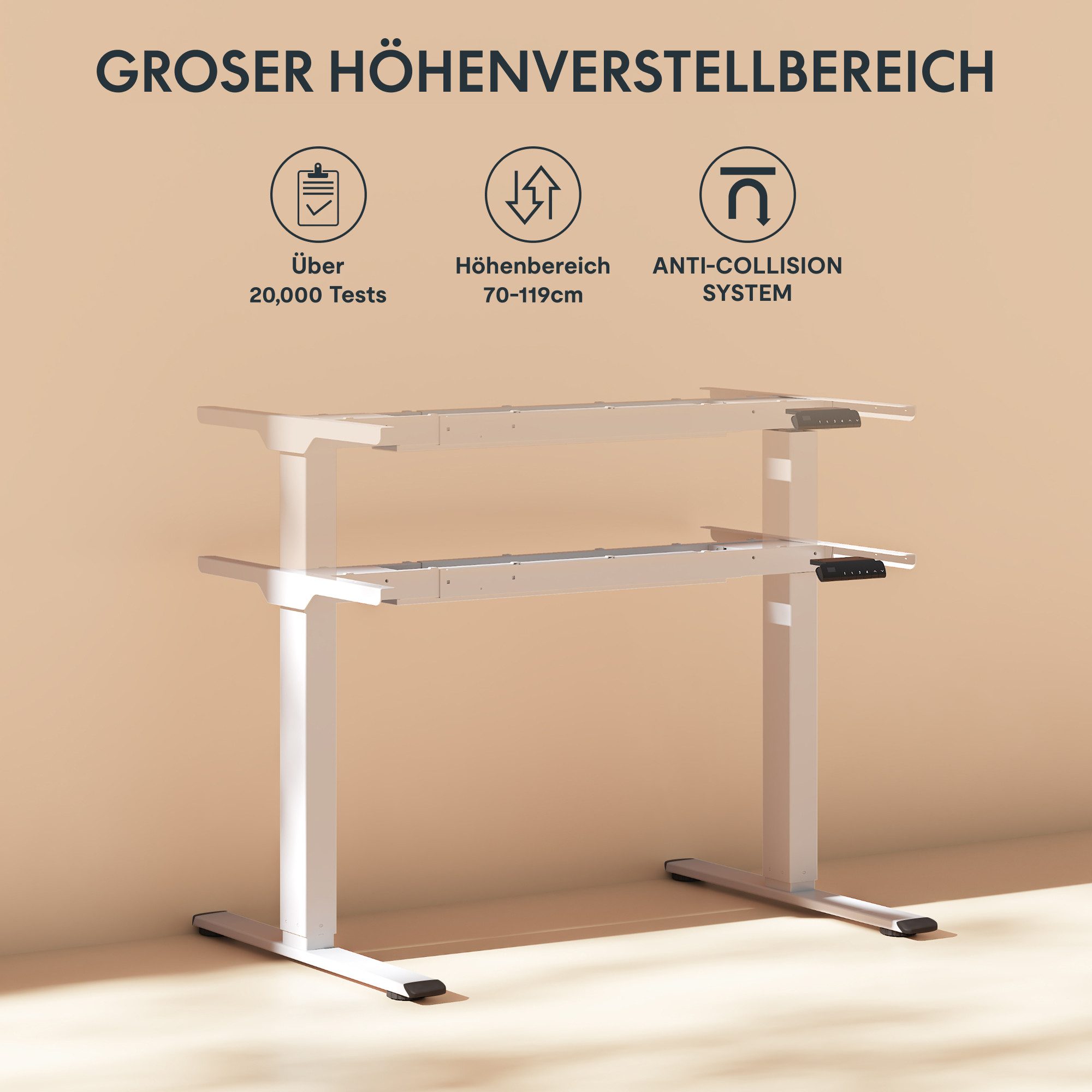 FLEXISPOT Schreibtisch Basic Plus höhenverstellbarer Schreibtisch mit Premium-Zubehör-Set (2 Motore & 2-Fach-Teleskop & 4 Höhenspeichertasten), MIT 25MM einteiliger Tischplatte, 120/140/160/180