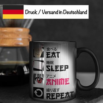 Trendation Tasse Trendation - Eat Sleep Anime Zaubertasse Geschenk Spruch Farbwechsel Tasse Geschenke Deko, Farbwechsel