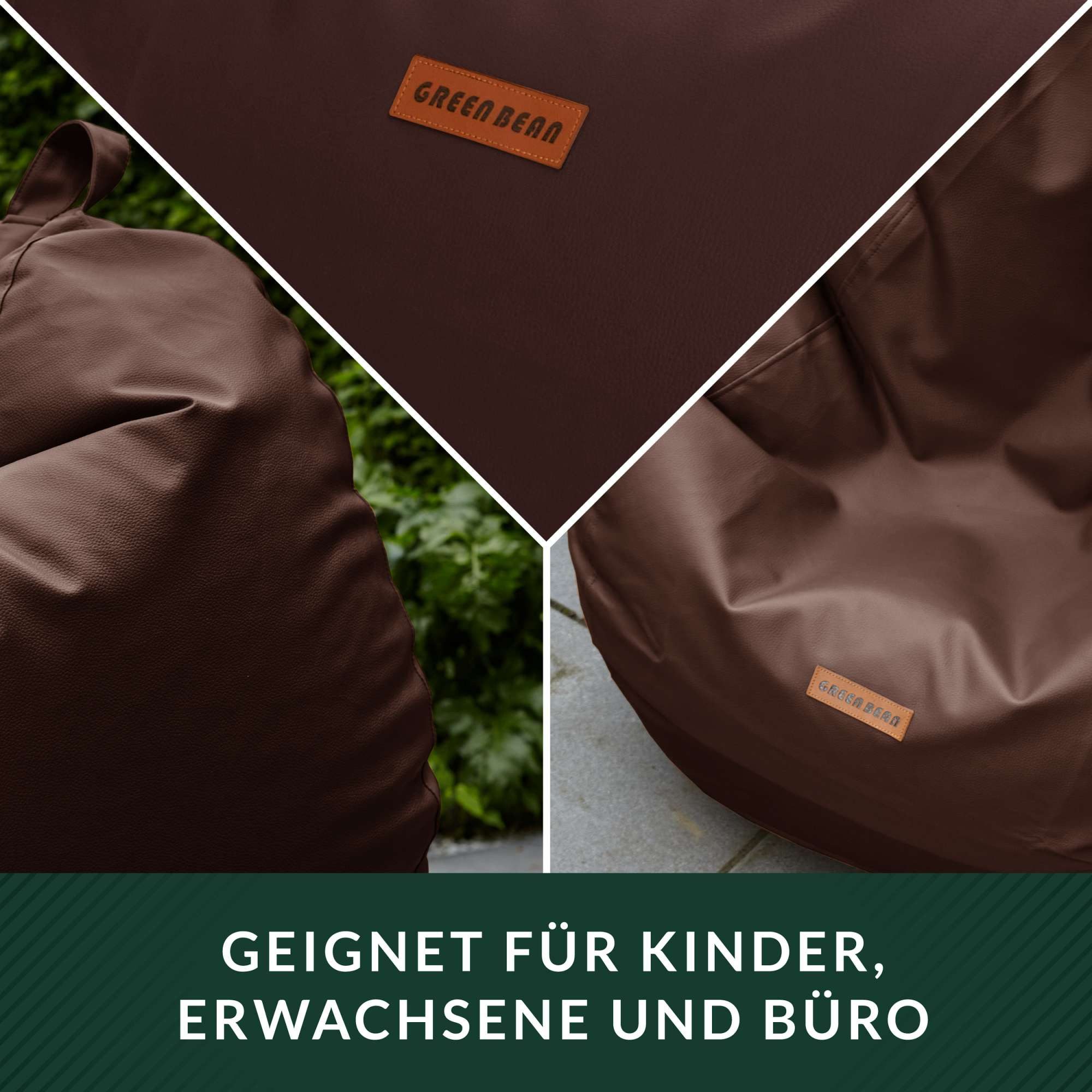 Green Bean Sitzsack Sitzsack Kunstleder Scoop Indoor (Indoor und Outdoor, abwaschbarer Bezug), Bean Bag Sitzkissen Sitzpuff Sitzsessel Bodenkissen Lounge