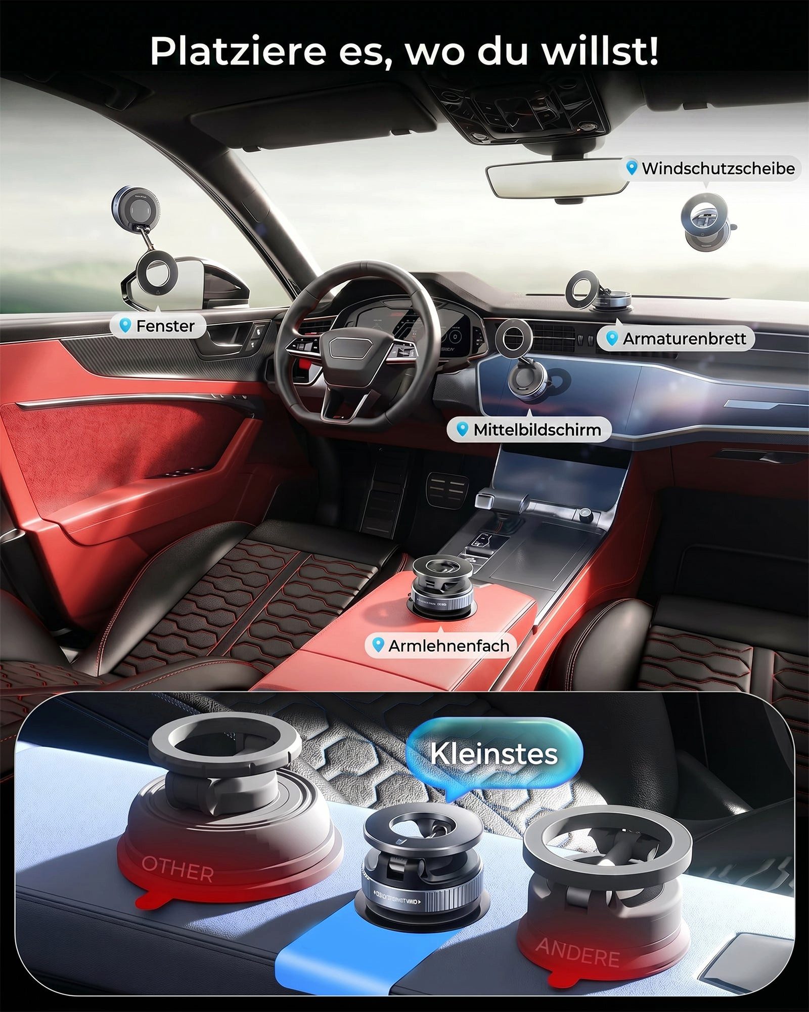 GreenHec Smartphone-Halterung Handyhalterung Auto Vakuum Saugnapf MagSafe 360° faltbar Magnet, (bis 7 Zoll, Spar-Set, Handyhalterung mit Vakuum-Saugnapf, Autohandyhalterung MagSafe Handyhalter Vakuum Phone Mount Car Mount)