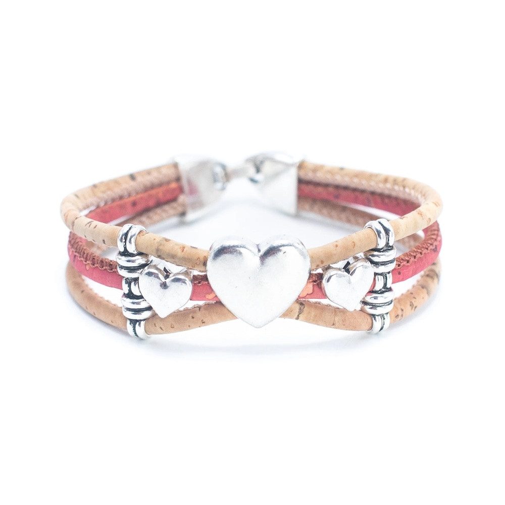 LK Trend & Style Armband Modeschmuck aus Kork mit Herz (Gesamtlänge von 18mm, Preisvorteil im Set), Großartiger Hingucker, für jeden Anlass eine schönes Accessoires