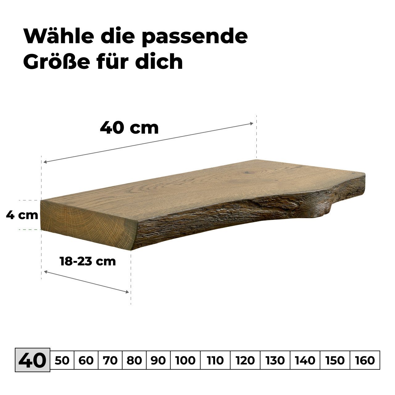 tømmermann Wandregal Schweberegal Holzregal mit Baumkante - Hängeregal aus Massivholz Eiche, Komplett-Set – Bild 2 von 5