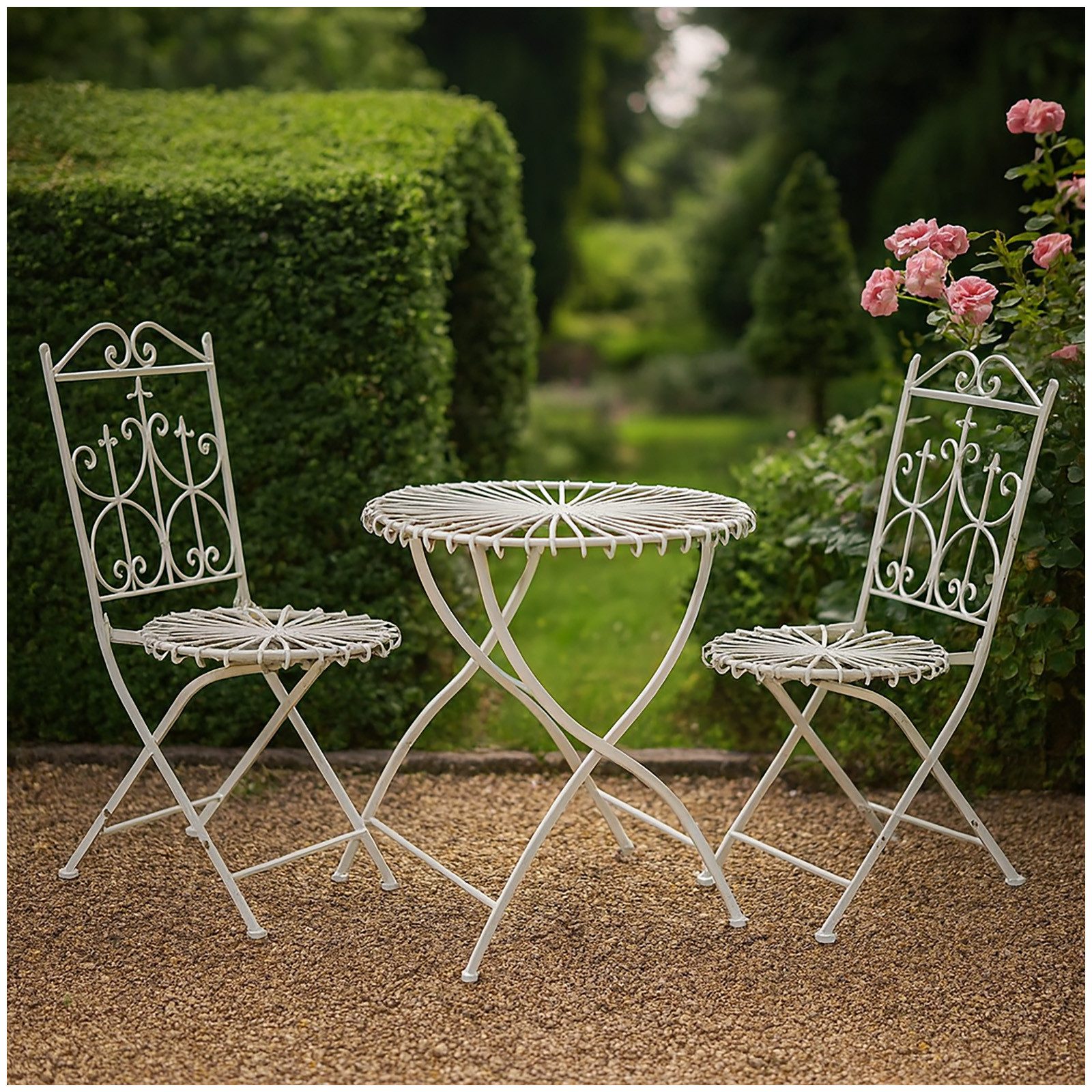 HTI-Living Sitzgruppe Tischgruppe Weiß Romantic Garden, (Set, 3-tlg., 1x Ti günstig online kaufen
