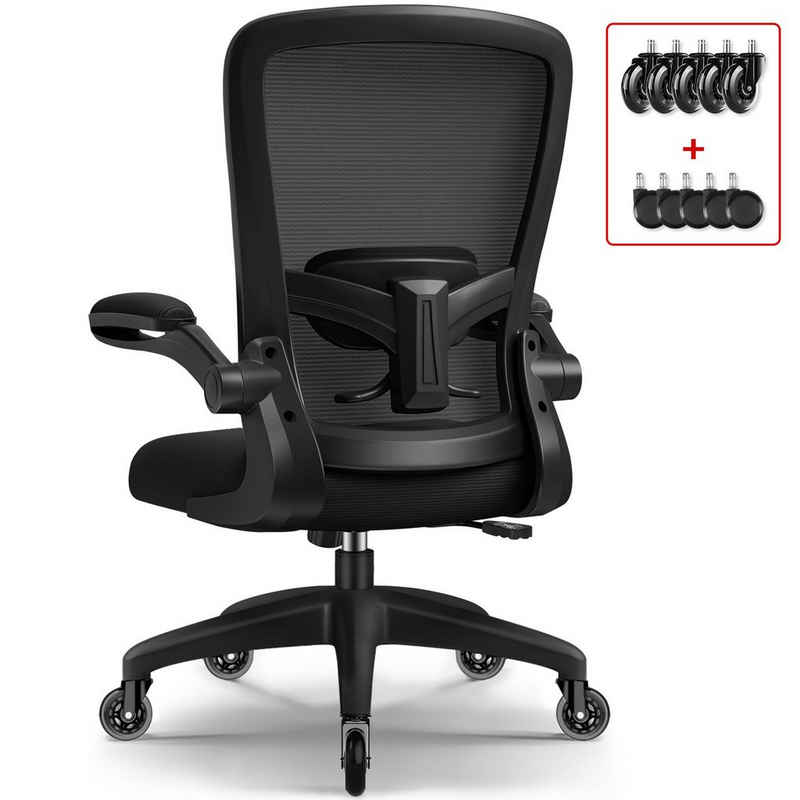 Authmic Bürostuhl Drehstuhl, Schreibtischstuhl, Chefsessel, (Bürostuhl ergonomisch mit verstellbarer Armlehnen, Lendenwirbelstutze, Atmungsaktiver Netzstuhl, Wippfunktion von 90° bis 130°, Bürostuhl 150kg)