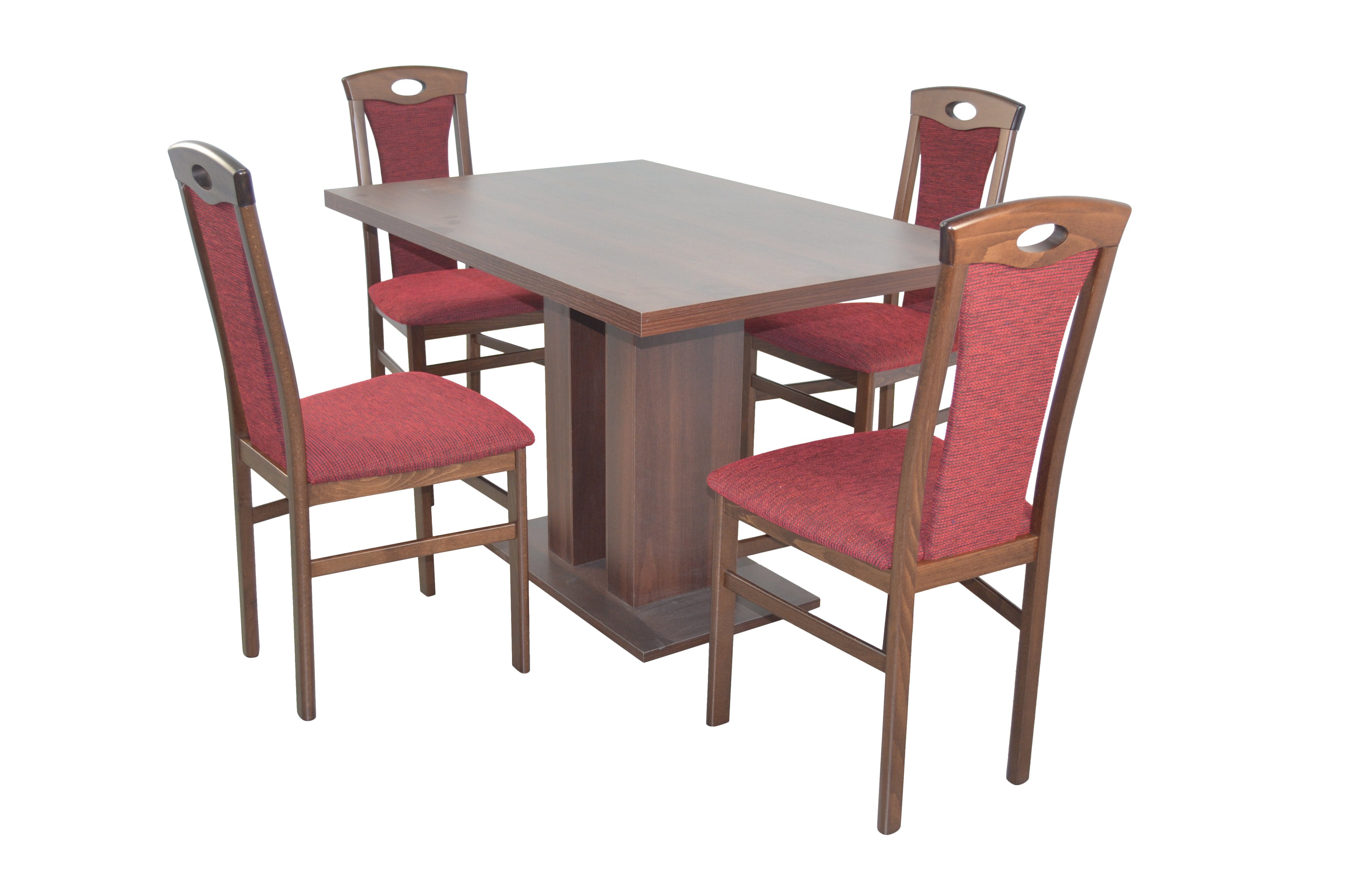 4 5teilige Nussbaum-Nachbildung/bordeaux moebel-direkt-online (Spar-Set, 5teiliges Set) bestehend Essgruppe Stühlen und Esstisch, aus 1 Tischgruppe,