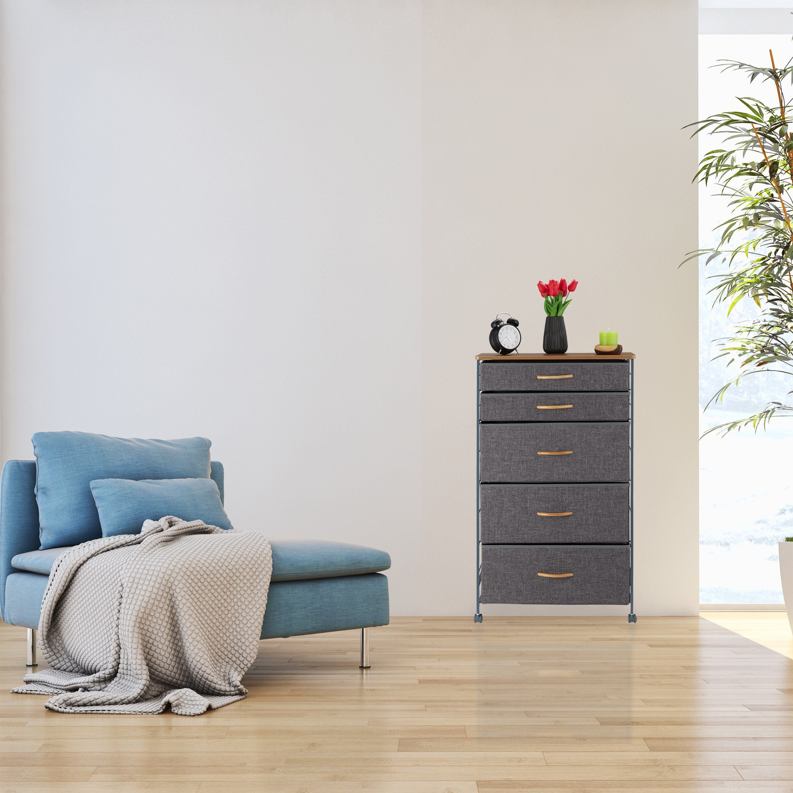 relaxdays Beistellschrank Schubladenschrank mit Rollen (5-St) C – Bild 2 von 5