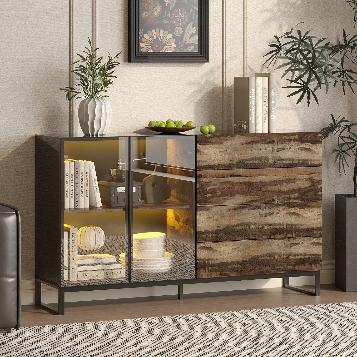 FUFU&GAGA Sideboard mit Beleuchtung 8 Farbe + Hochglanz-Finish günstig online kaufen