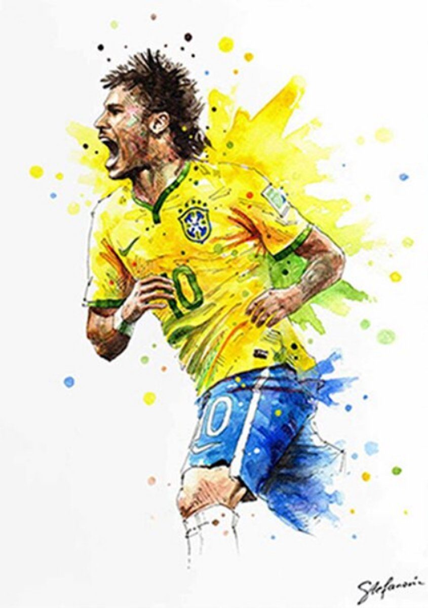 TPFLiving Kunstdruck (OHNE RAHMEN) Poster - Leinwand - Wandbild, Berühmte Fußballspieler - Kylian Mbappé - Mehmed Özil - (Mohamed Salah - Lionel Messi - Christiano Ronaldo - Neymar), Leinwandbild bunt - Größe 20x30cm