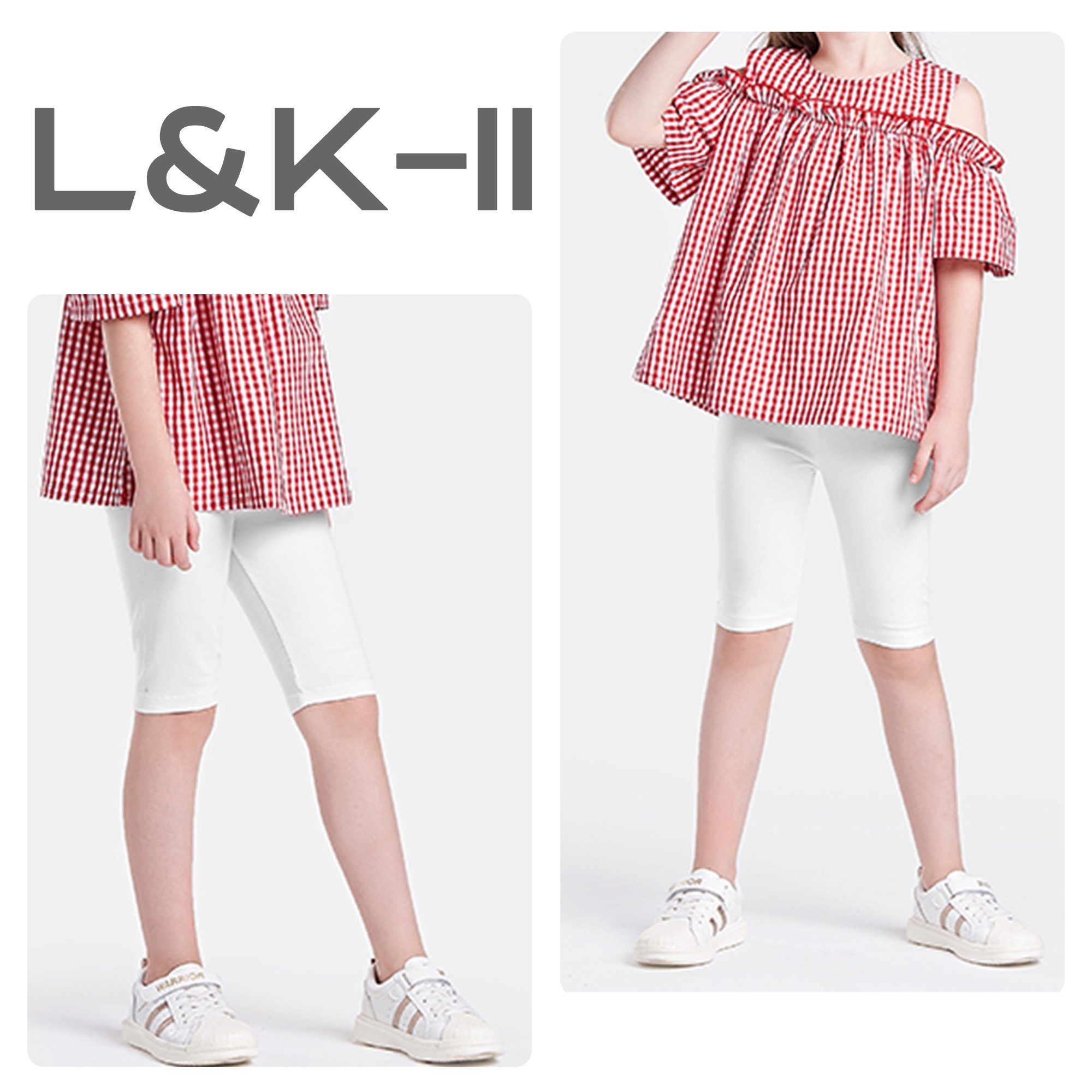 L&K-II Radlerhose (1er-Pack) Leggings Baumwolle Radlerhose Weiß Kurz 4532 Mädchen aus