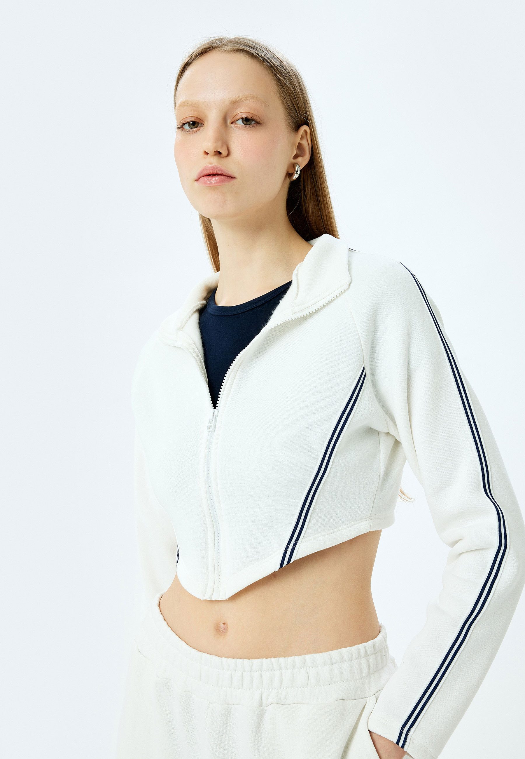 Koton Sweatshirt Stehkragen-Vollreißverschluss Mit Schleifenband Detail Sweatshirt