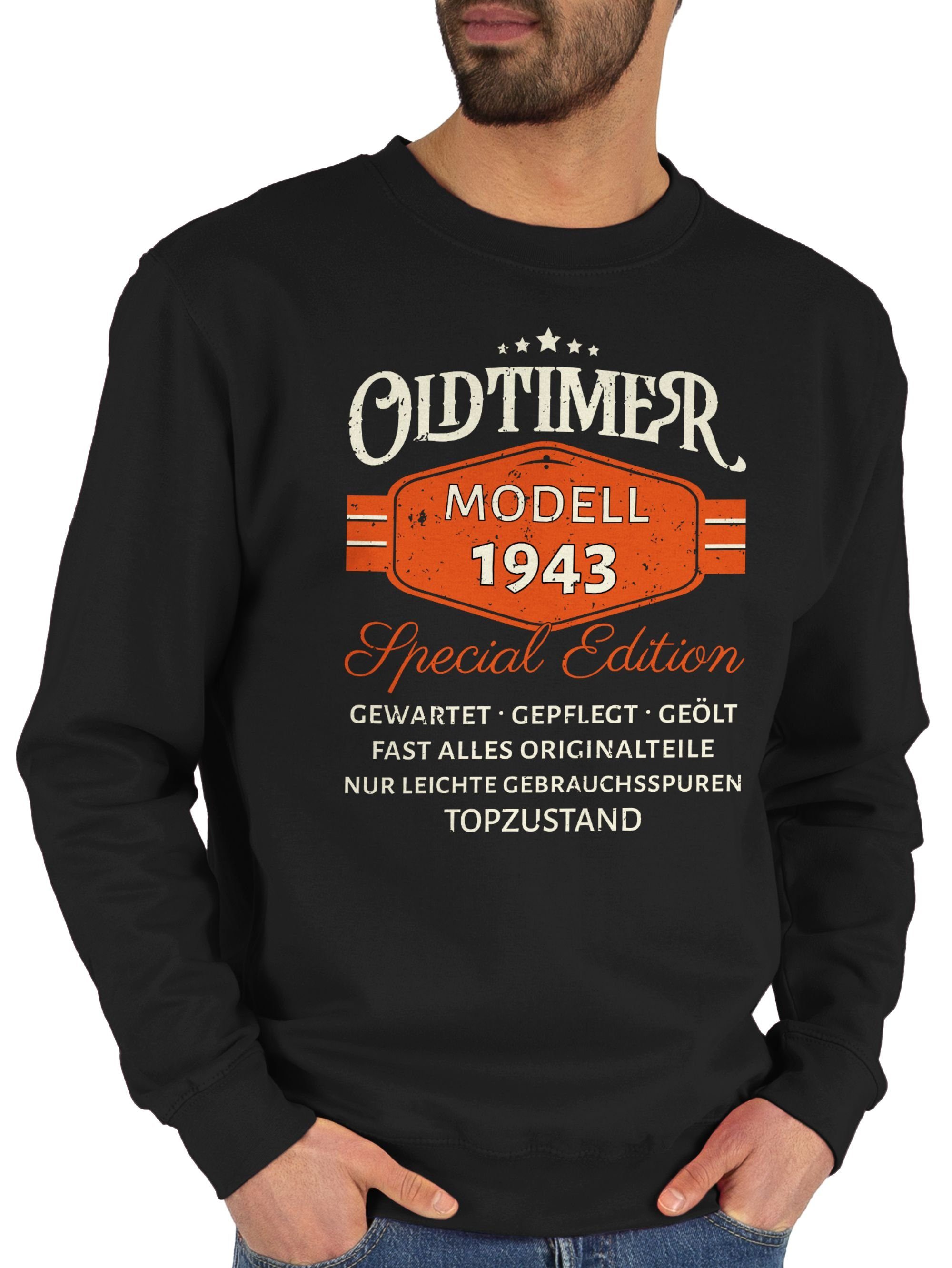 Shirtracer Sweatshirt Oldtimer 1943 Modell Special Edition Original (1-tlg) 80. Geburtstag 1 Schwarz