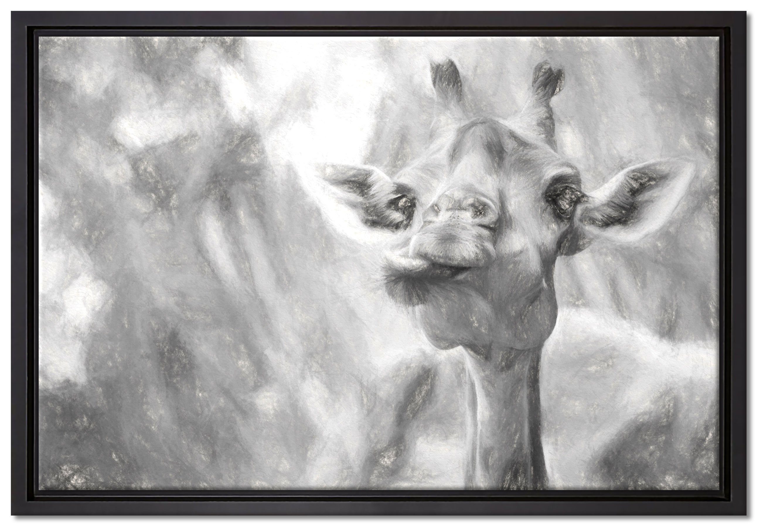 Pixxprint Leinwandbild Giraffe in der Natur Kunst, Wanddekoration (1 St), Leinwandbild fertig bespannt, in einem Schattenfugen-Bilderrahmen gefasst, inkl. Zackenaufhänger