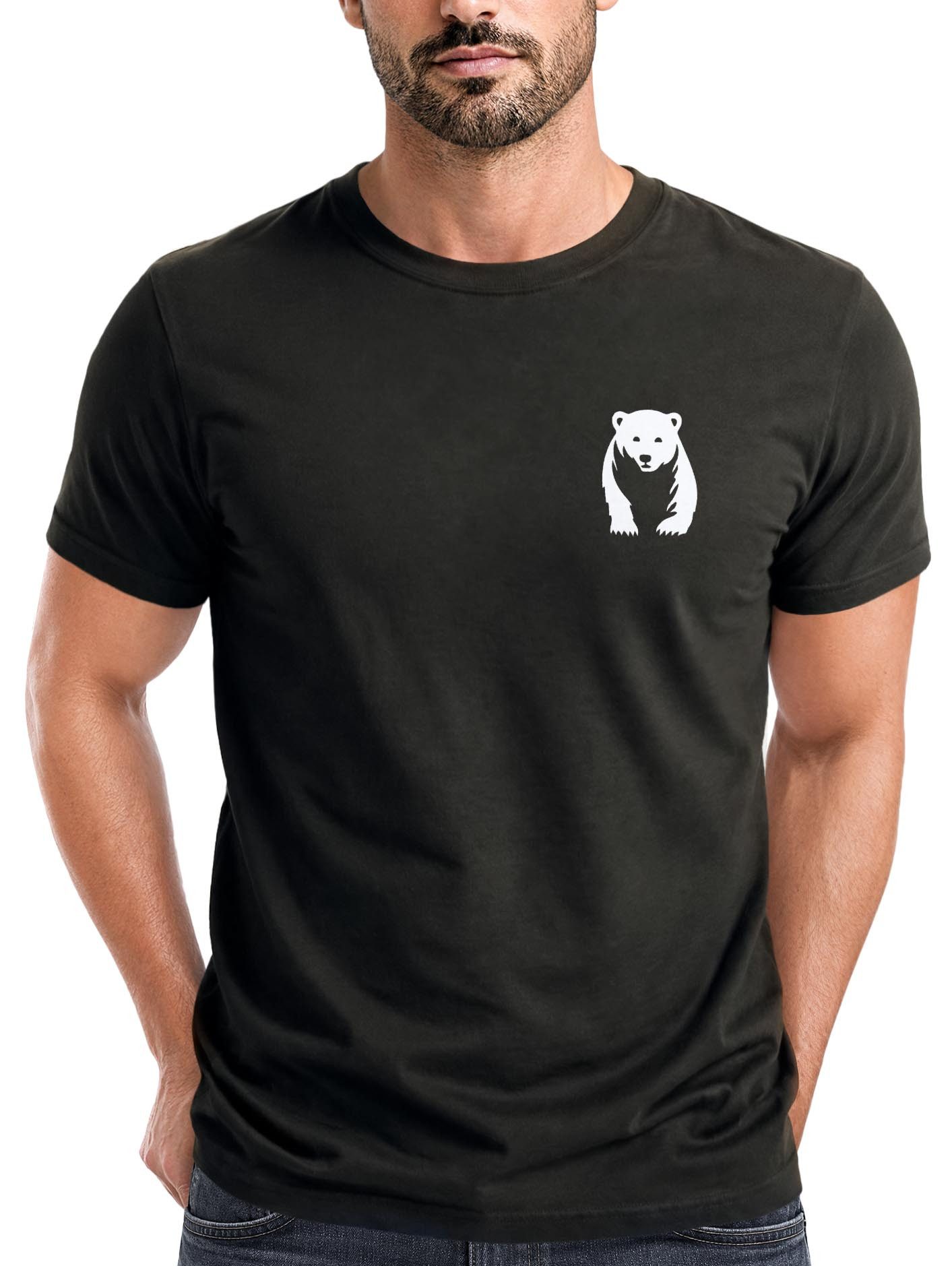 Print-Shirt Herren T-Shirt Aufdruck Brustprint Logo Bär Natur Outdoor Fashion