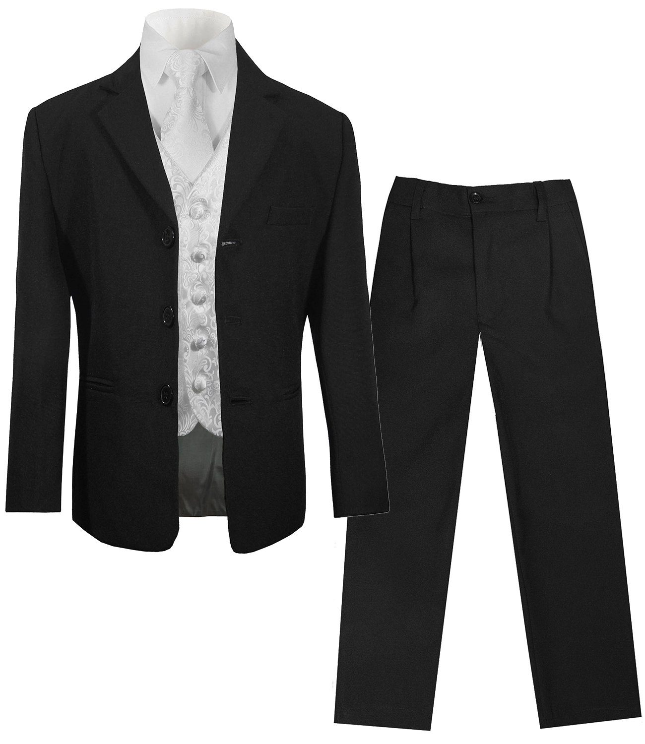 Paul Malone Kinderanzug 5-teilig Festlicher Anzug für Jungs schwarz Kommunionanzug (Set, 5-tlg., mit Sakko, Hose, Hemd, Weste und Krawatte) weiß, KA20KV43-Krawatte, 86/92 (1 Jahr)
