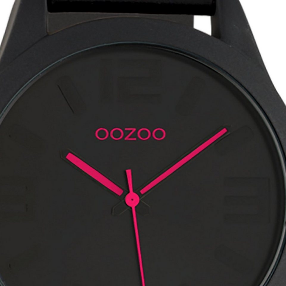 OOZOO Quarzuhr Oozoo Damen Armbanduhr schwarz, Damenuhr rund, groß (ca.  45mm) Lederarmband, Fashion-Style