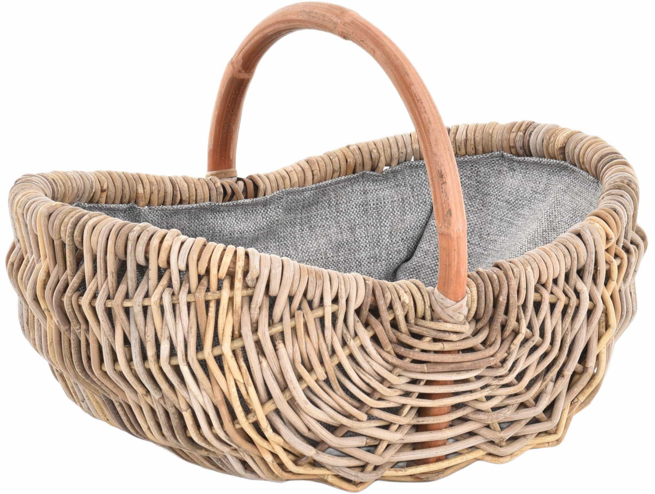 Krines Home Einkaufskorb Holzkorb Einkaufskorb Tragekorb aus echtem Rattan Allzweck-Korb Griff, mit Henkel Griff mit Futter