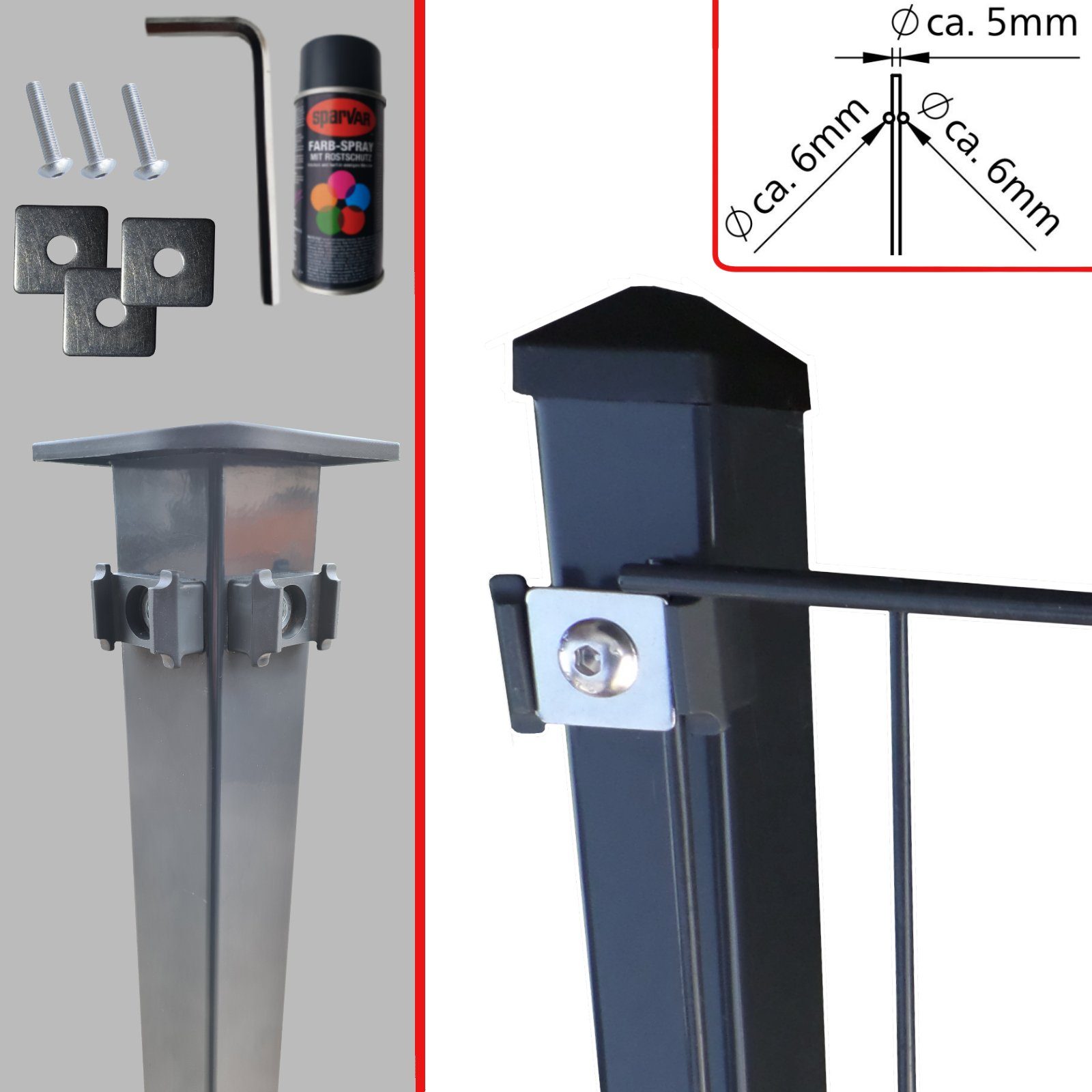 Fischer und Adamek Gartenzaun Doppelstabmattenzaun 6/5/6, (Anthrazit, inkl 1 Eckpfosten), Komplett Set