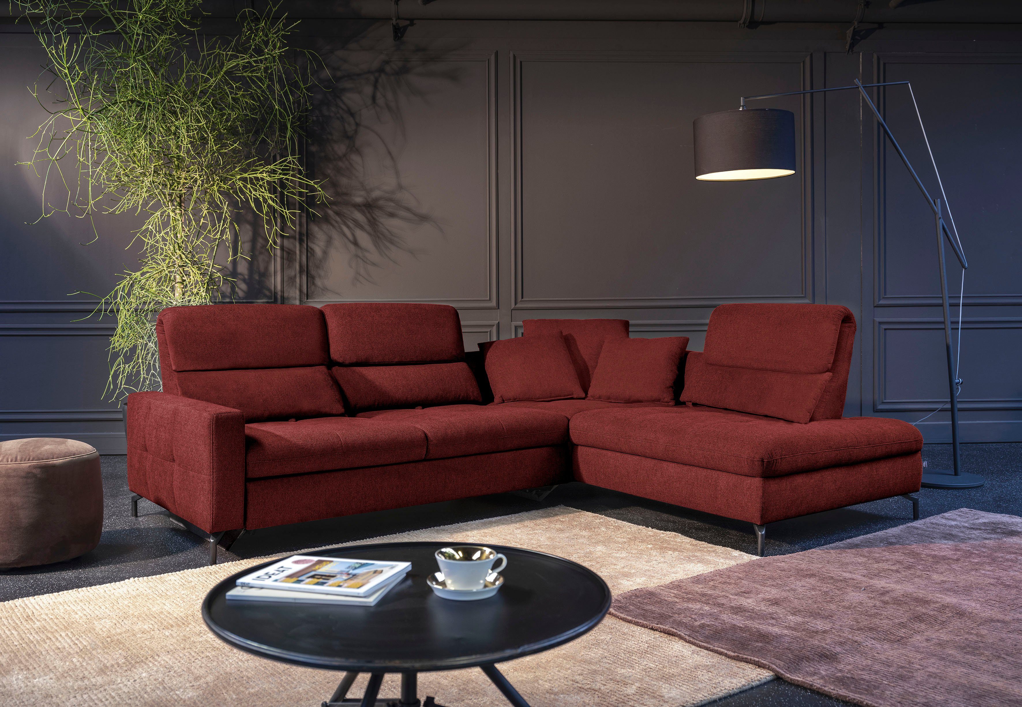 ADA mit Louis, 286 TCM wahlweise trendline bordeaux Breite Bettfunktion 87 Ecksofa cm, Rückenlehnenverstellung,