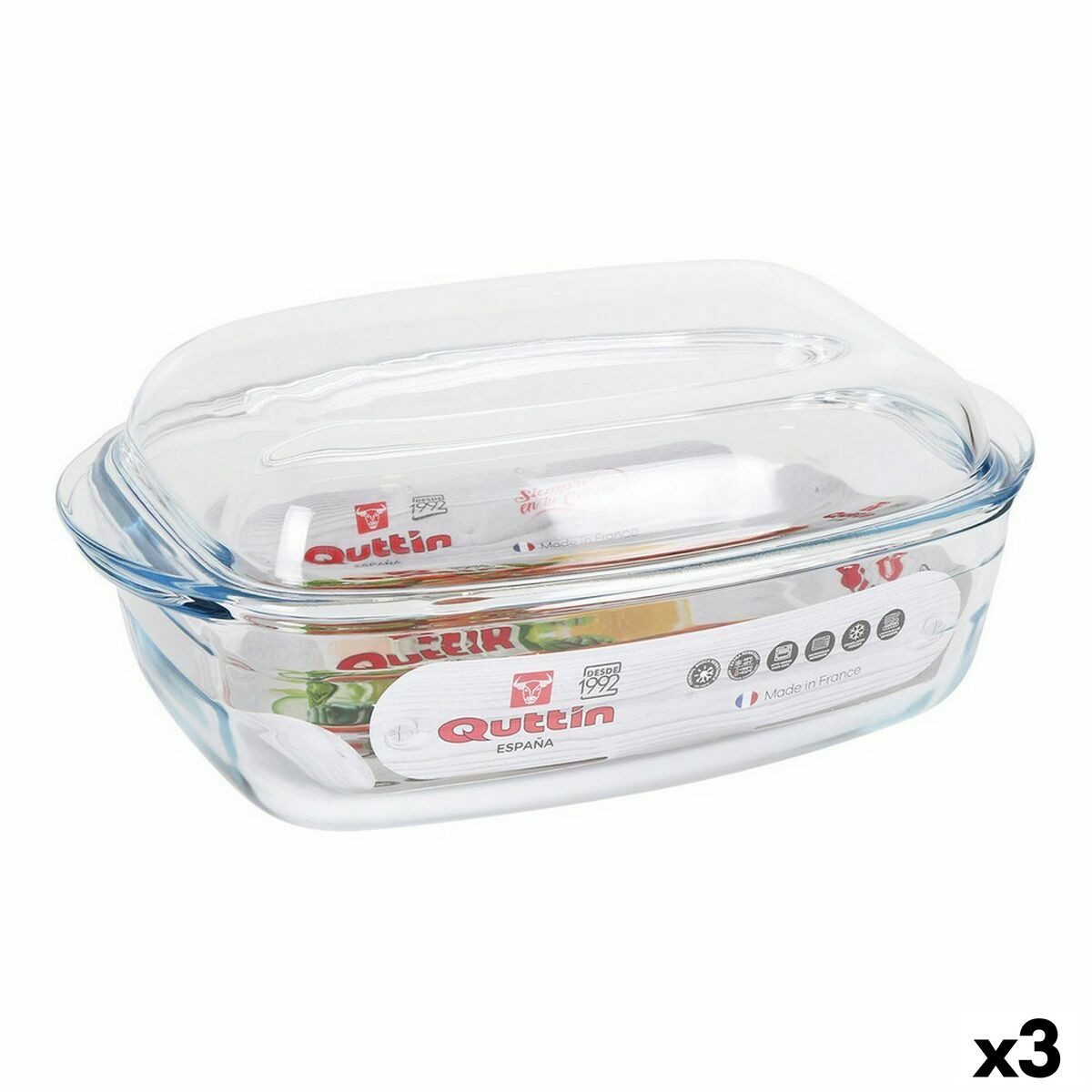 Quttin Kochtopf, Topf mit Deckel Quttin 63096 Glas 32,8 x 19,7 x 13 cm (3L + 1,5L)