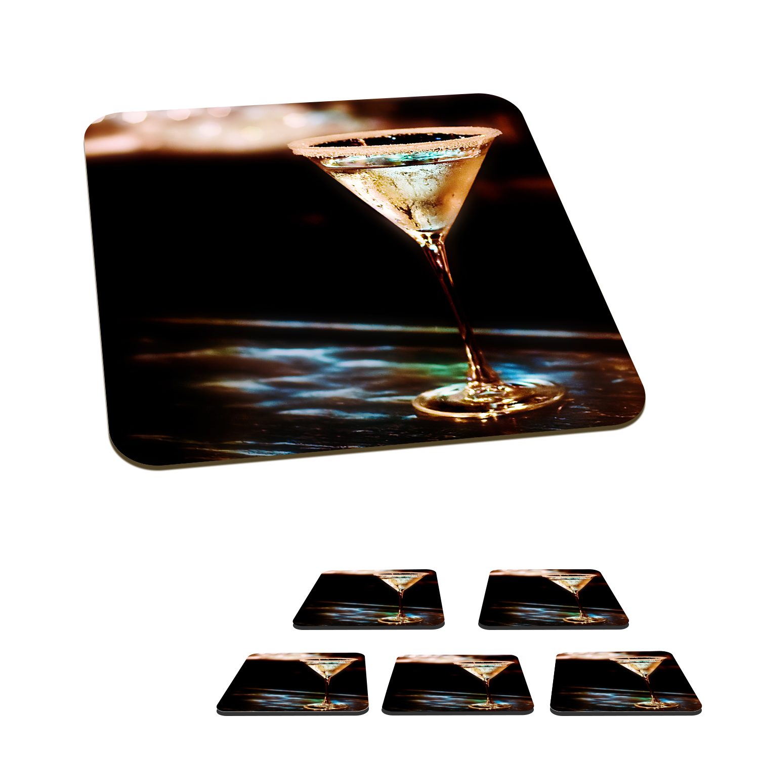 Tasse Martini Untersetzer, Zubehör Bar, Glasuntersetzer, 6-tlg., Martini-Glas Tischuntersetzer, auf schwarzen Gläser, mit MuchoWow Glasuntersetzer für einer Korkuntersetzer,