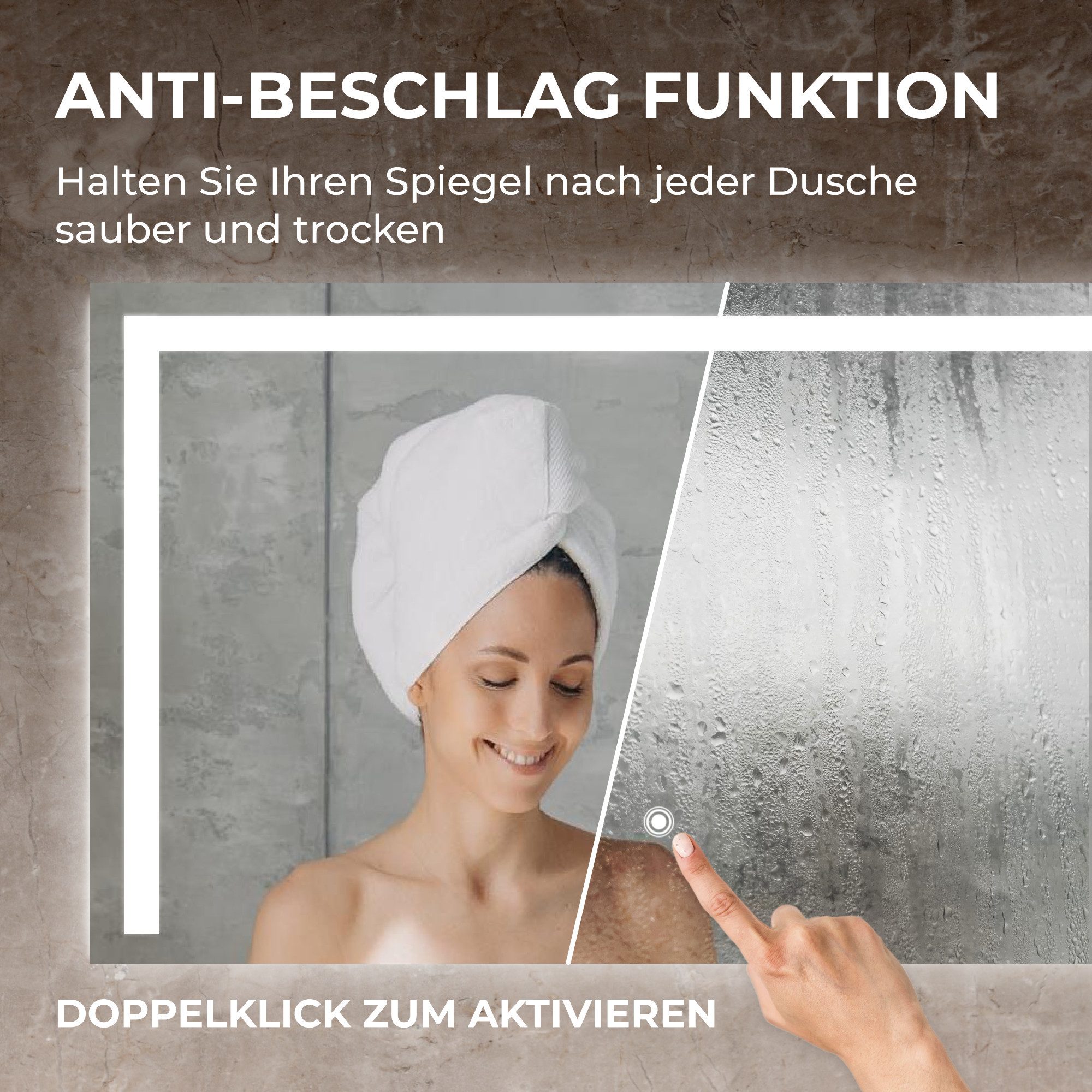 Bringer Badspiegel BRS105, Badezimmerspiegel mit Anti-Beschlag und Speicherfunktion