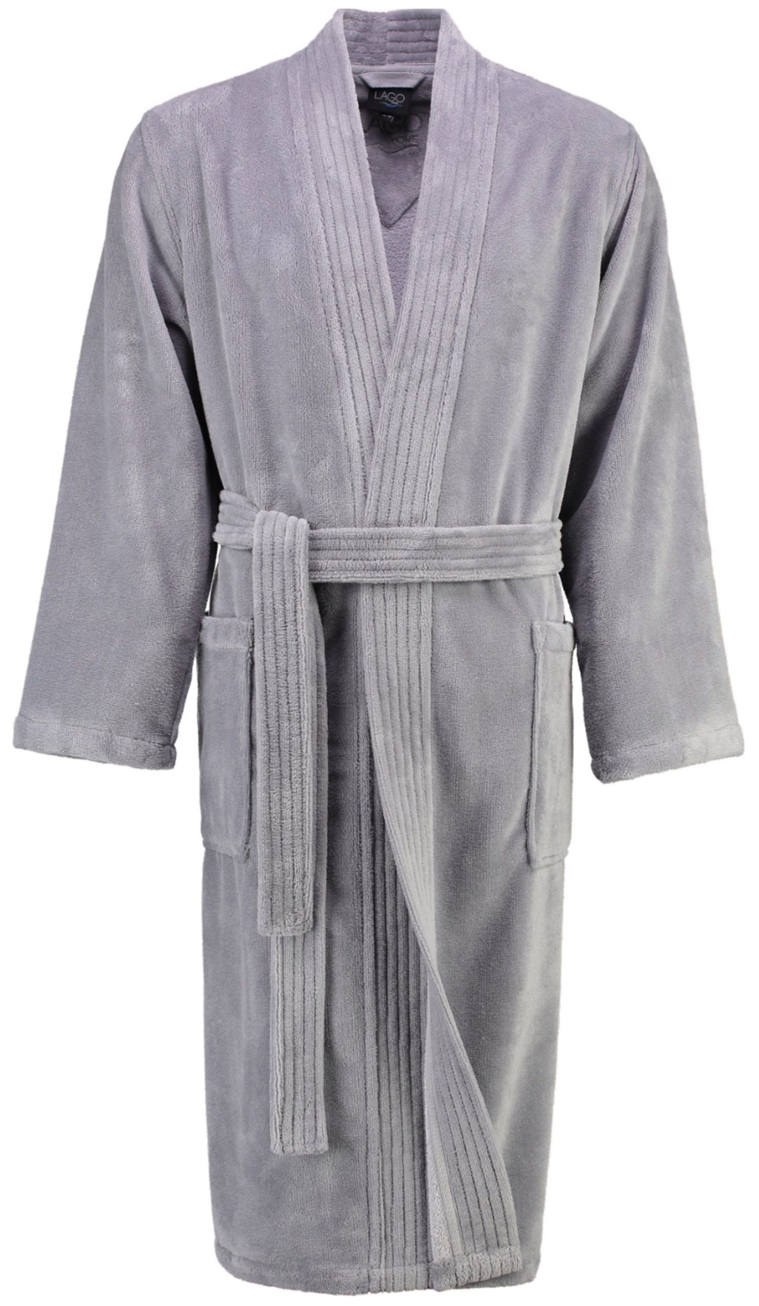 Cawö Herrenbademantel Herren Bademantel Kimonoform, Baumwollmischung, Kimono-Kragen, Gürtel, Velours Qualität