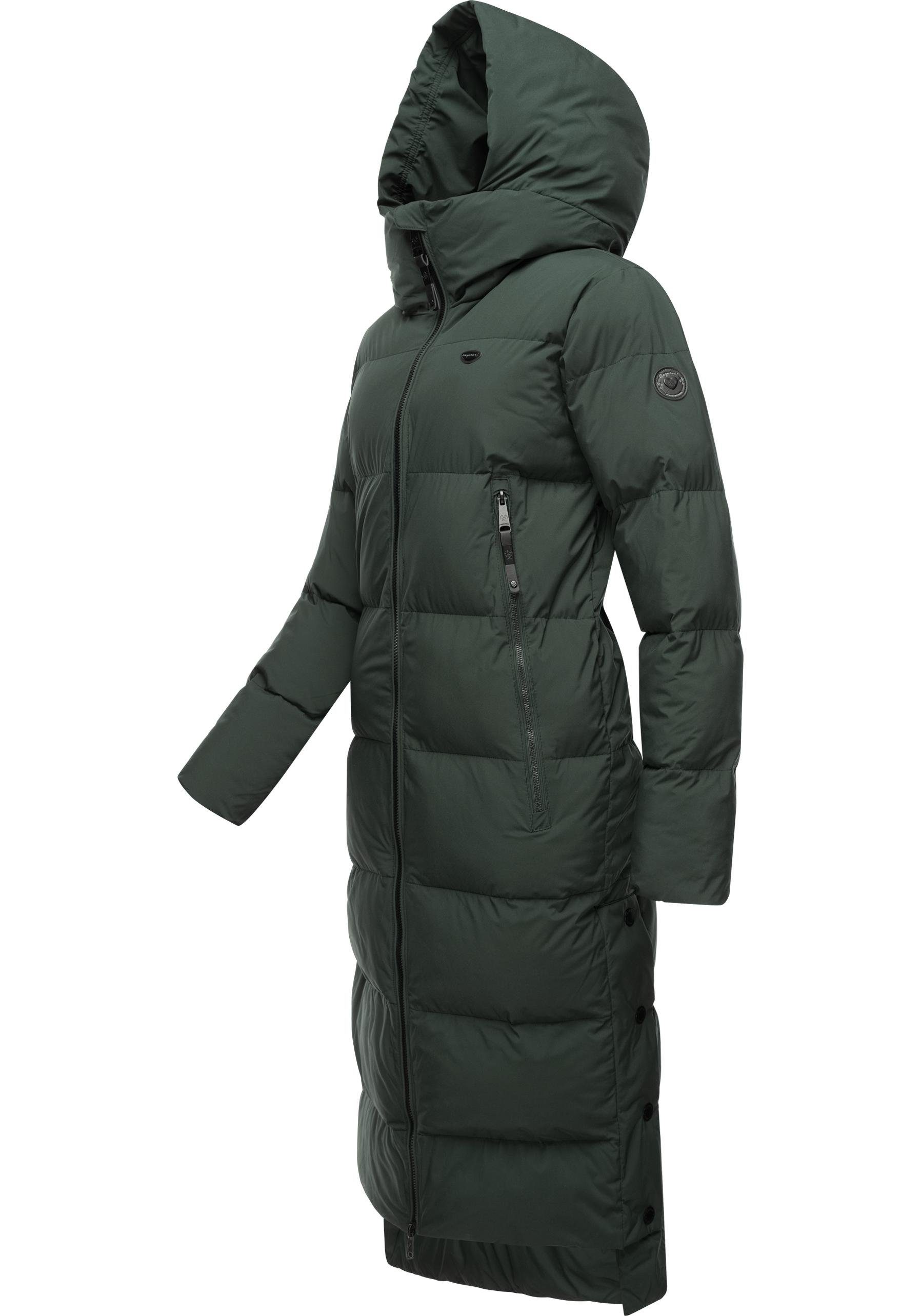 Ragwear Damen Winter Steppmantel Gehschlitzen Wintermantel Patrise dunkelgrün mit Extralanger