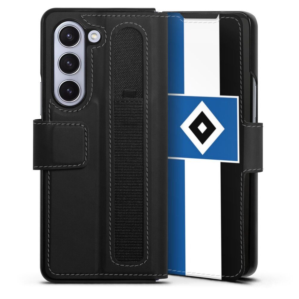 DeinDesign Handyhülle HSV Streifen Hamburger SV HSV Streifen - Blau-Weiß-Schwarz, Samsung Galaxy Z Fold 5 Hülle Handy Flip Case Wallet Cover