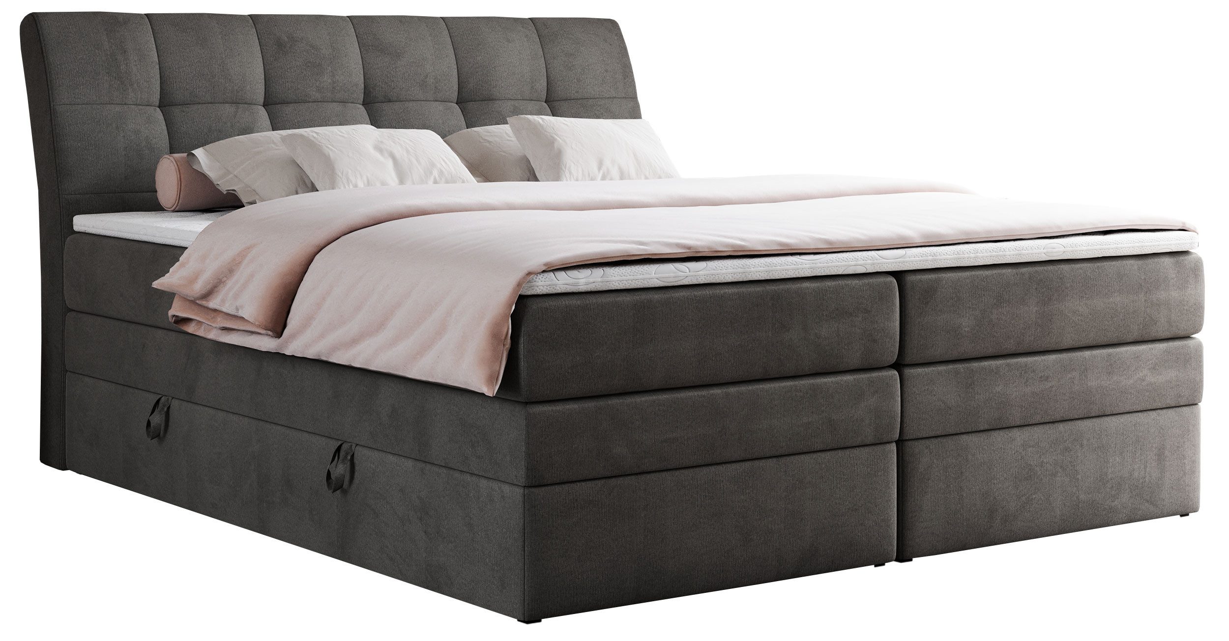 MKS MÖBEL Boxspringbett GOLD 10 KING (Set, zwei Bonell-Matratzen, zwei Multipocket-Matratzen, Topper T25/Visco), Polsterbett mit Bettkasten und fünf Matratzen - Stauraumbett