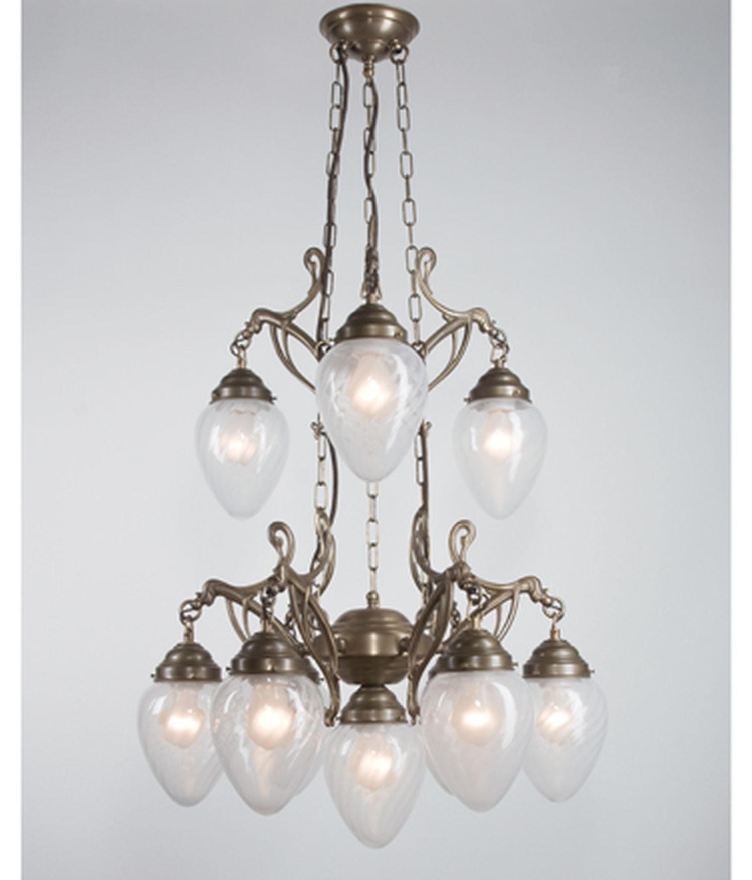 Licht-Erlebnisse Pendelleuchte D232, ohne Leuchtmittel, Messing massiv Glas E27 H: max. 125 cm in Berliner Blau Jugendstil