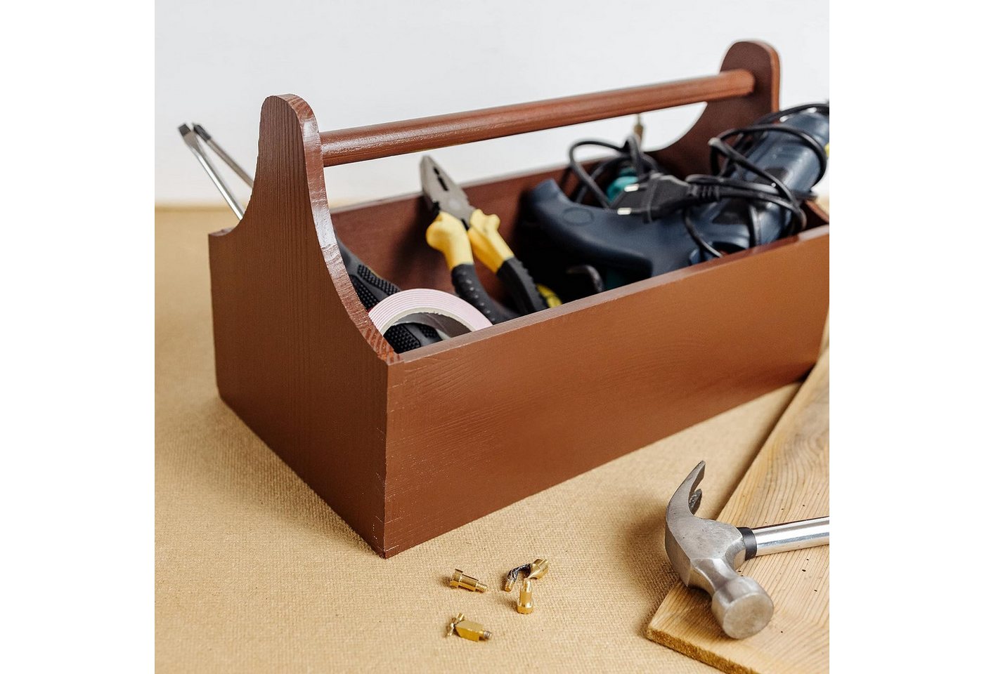 Thumbnail - Creative Deco Werkzeugkoffer Werkzeugkasten aus Holz 34 x 18 x 20,5 cm Werkzeugkiste Toolbox