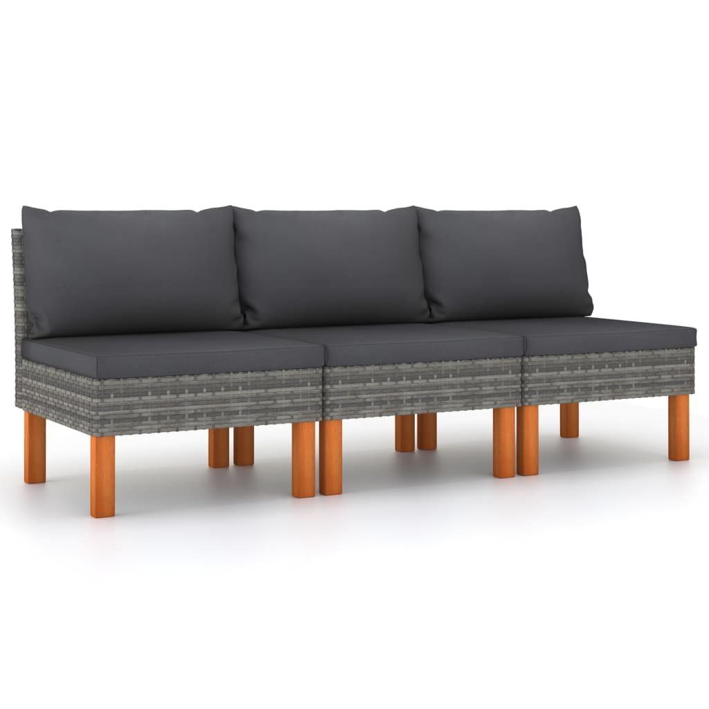 vidaXL Sofaelement Mittelsofas 3 Stk. Poly Rattan und Eukalyptus Massivholz (1 St)