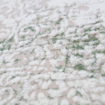Teppich Wollteppich mit Verzierungen & Ornamenten abstrakt mit Fransen in grün, Teppich-Traum, rechteckig, Höhe: 10 mm