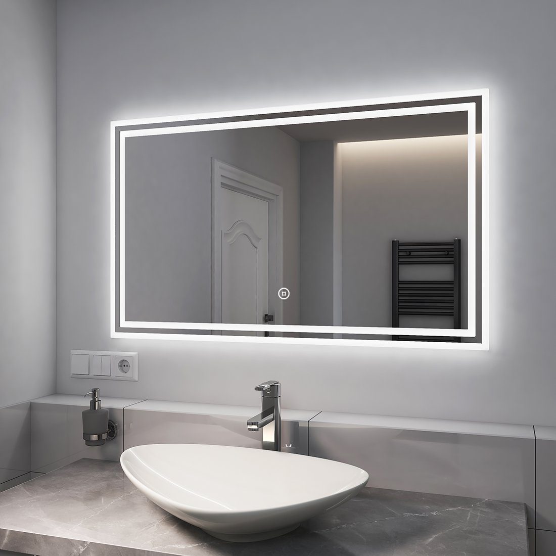 EMKE Badspiegel »Badspiegel mit Beleuchtung LED Wandspiegel Badezimmerspiegel«, Touchschalter Dimmbar Warmweißes Kaltweißes Neutrales Licht 100x60cm